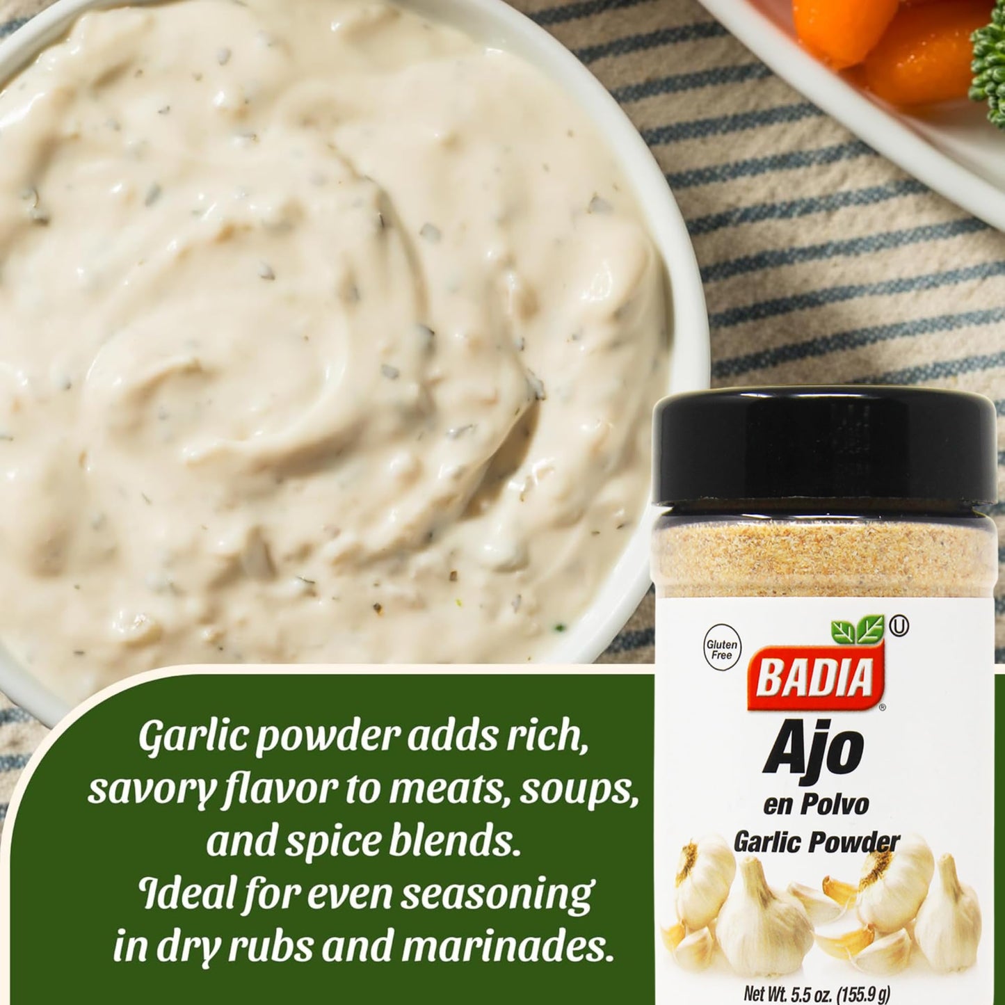 Badia Garlic Powder, 5.5 oz - Premium Garlic Powder for Cooking, Seasoning & Spice Blends, Freshly Ground and Flavorful