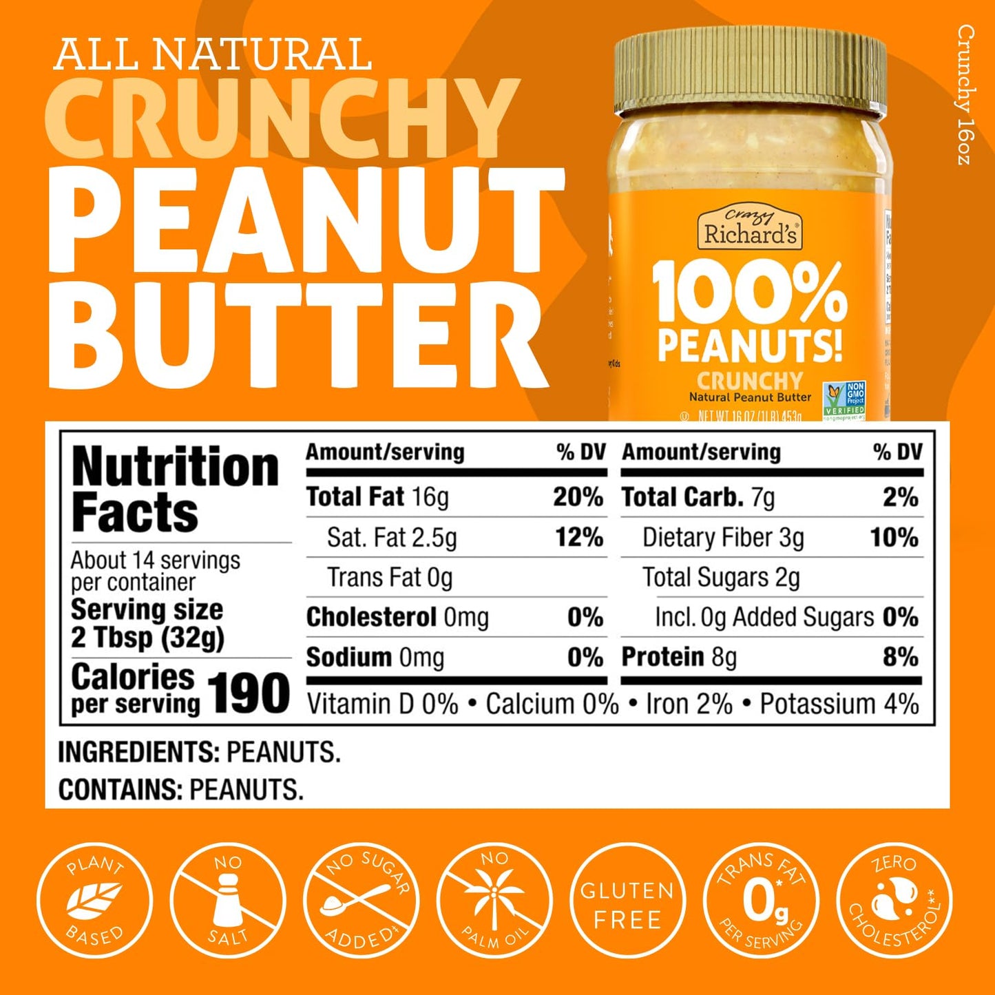 Crazy Richard's 100% All-Natural Vegan Creamy & Crunchy Peanuty Butter with No Added Sugar and Non-GMO Variety Pack (1 Pound, Pack of 2)