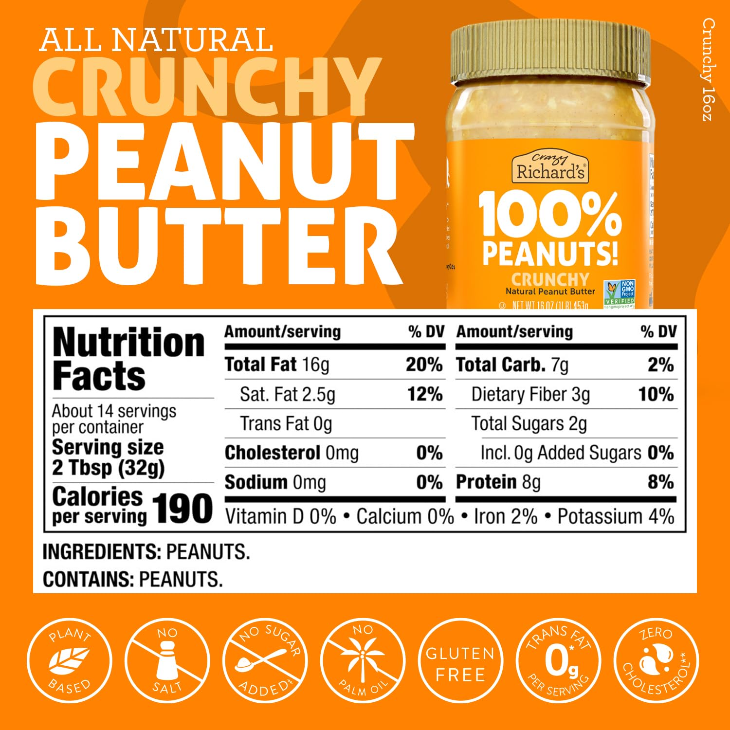 Crazy Richard's 100% All-Natural Vegan Creamy & Crunchy Peanuty Butter with No Added Sugar and Non-GMO Variety Pack (1 Pound, Pack of 2)