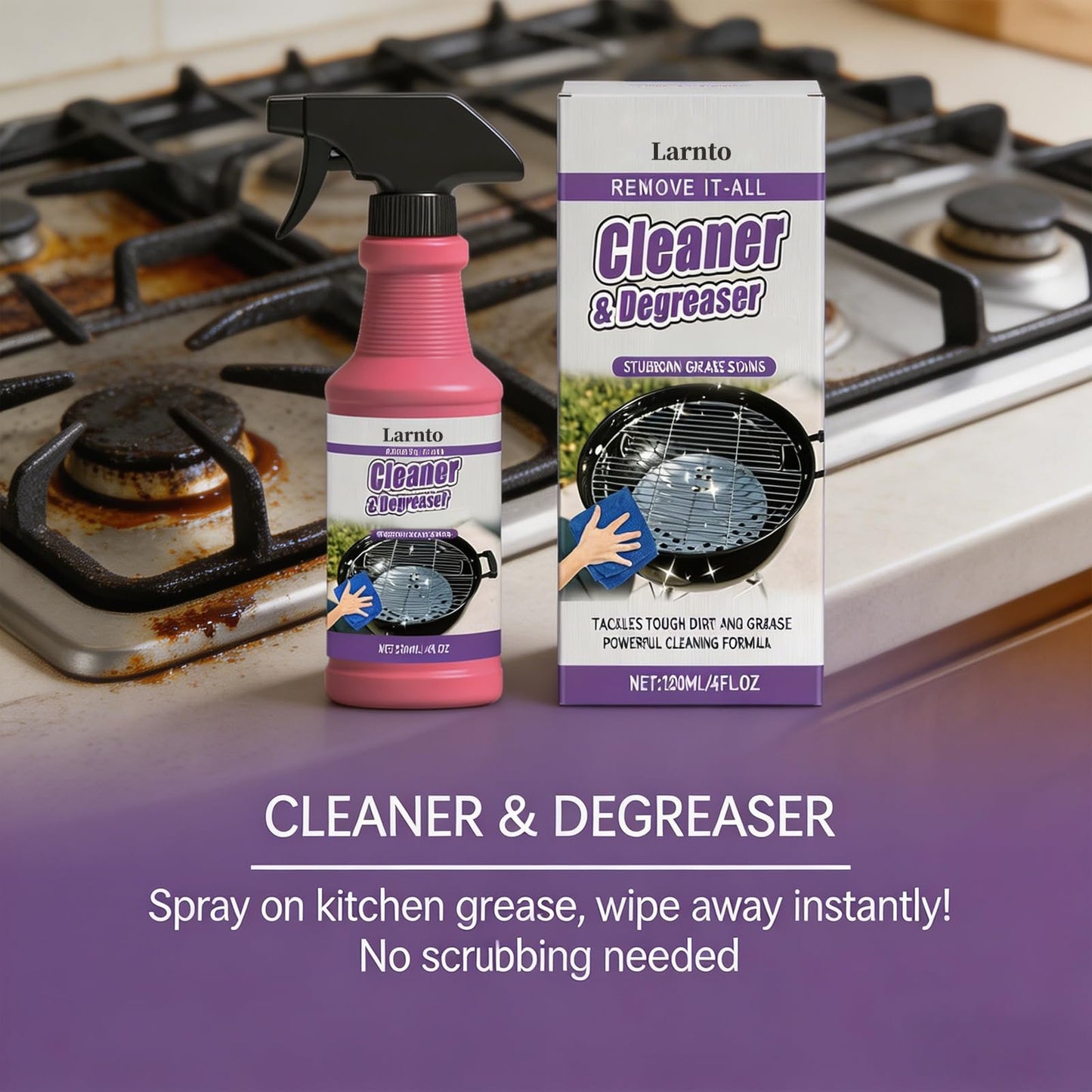 FKMEE Larnto Heavy Duty Grill Degreaser Spray, Fast-Acting BBQ Grill Cleaner and Degreaser, Multi Functional Grease Remover for Burnt Food, Oven