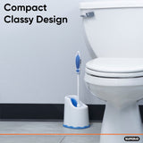 Superio Toilet Brush and Holder,Toilet Bowl Cleaning System with Scrubbing Wand, Under Rim Lip Brush and Storage Caddy for Bathroom, White and Blue