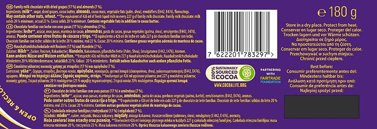 Cadbury Dairy Milk Fruit & Nut 180G (Pack of 2)