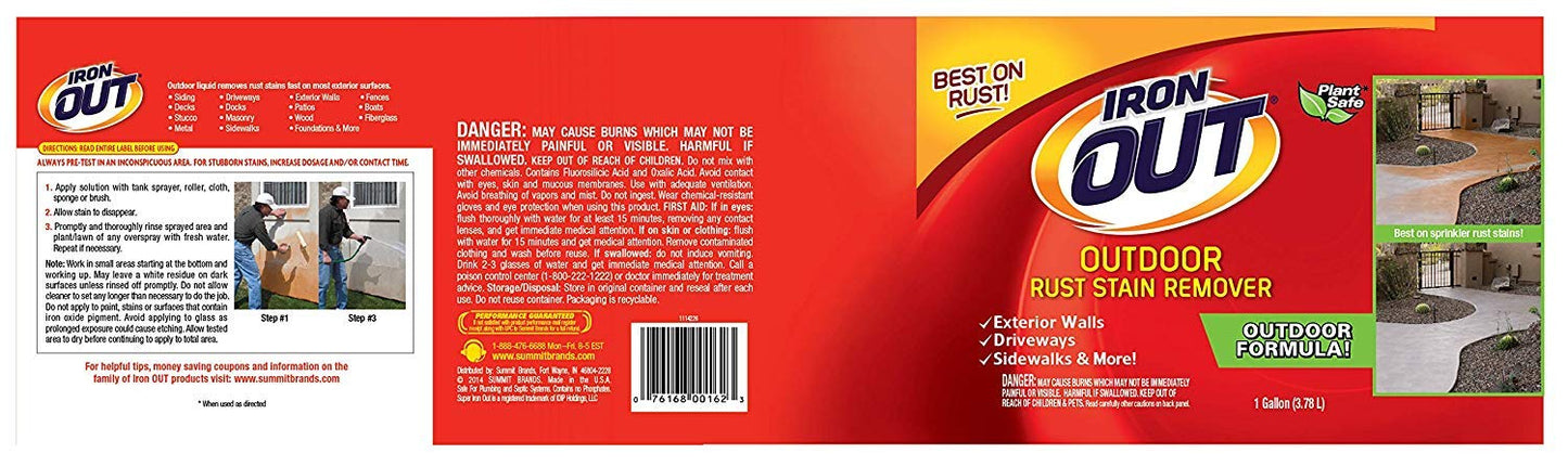Iron OUT Liquid Rust Stain Remover, Pre-mixed, Quickly Removes Rust Stains from Concrete, Vinyl and Other Outdoor Surfaces, No Scrubbing, Safe to Use