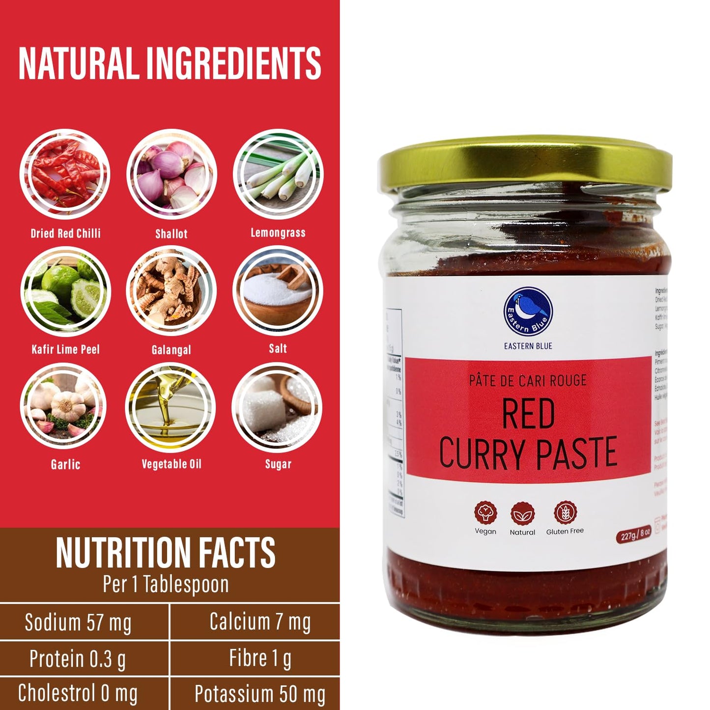 Thai Red Curry Paste 8 Oz | Vegan, Gluten Free & Nut Free | Authentic Eastern Blue Thai Curry Paste for Tasty Dishes and Curries | 227g
