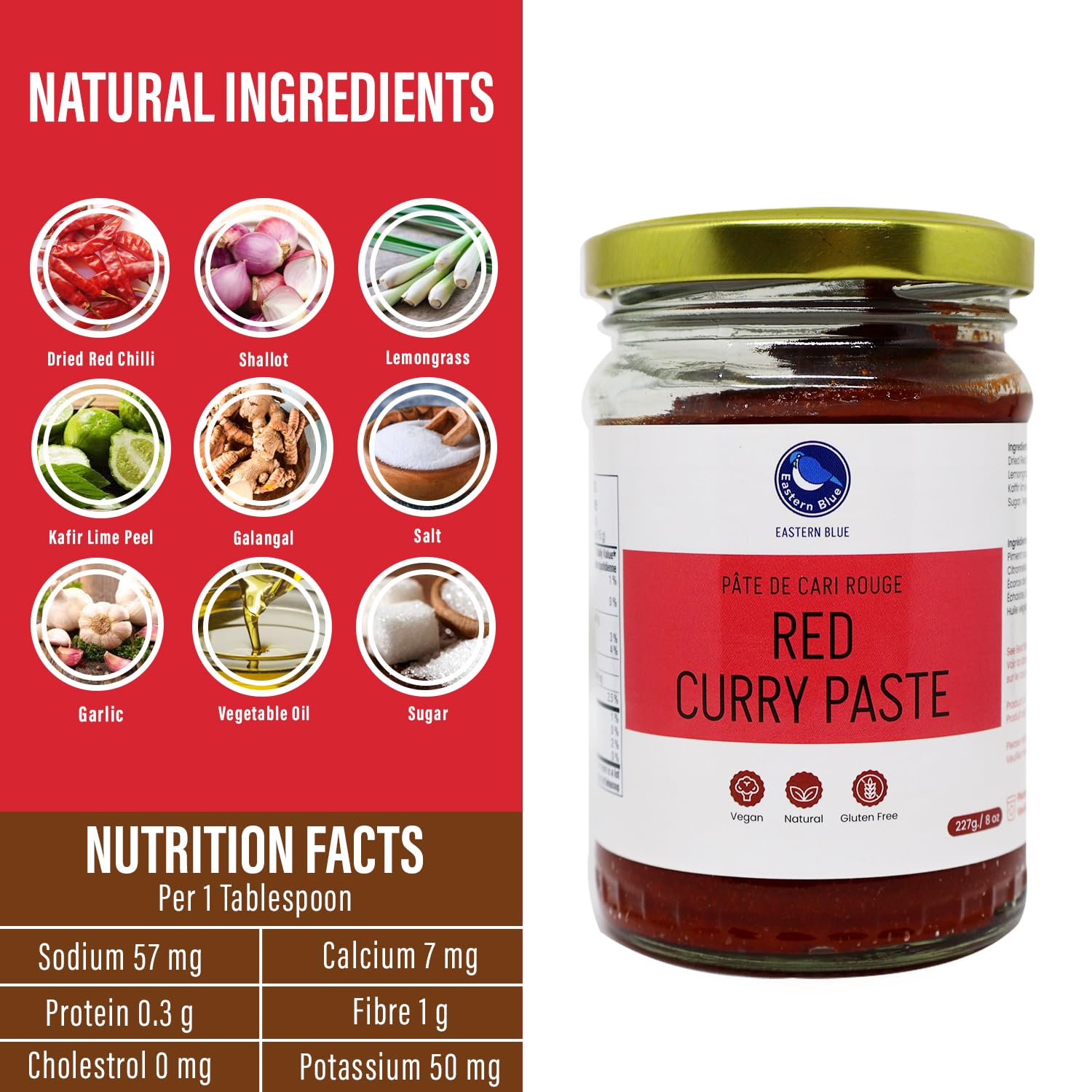 Thai Red Curry Paste 8 Oz | Vegan, Gluten Free & Nut Free | Authentic Eastern Blue Thai Curry Paste for Tasty Dishes and Curries | 227g