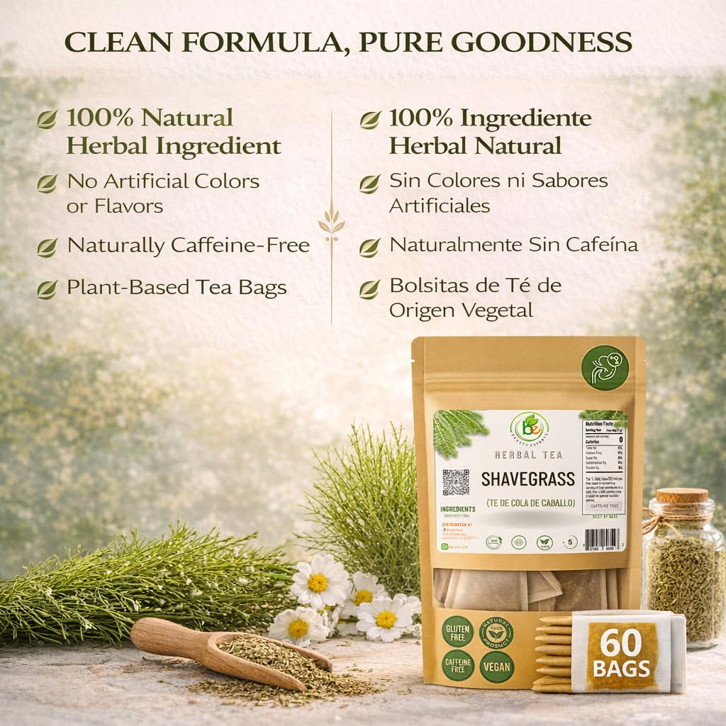 Cola de Caballo Té (Shavegrass/Horsetail Tea) - 60 Tea Bags - 100% Natural, Vegan, Herbal - Gluten-Free, Non-GMO - by Bexpertsusa