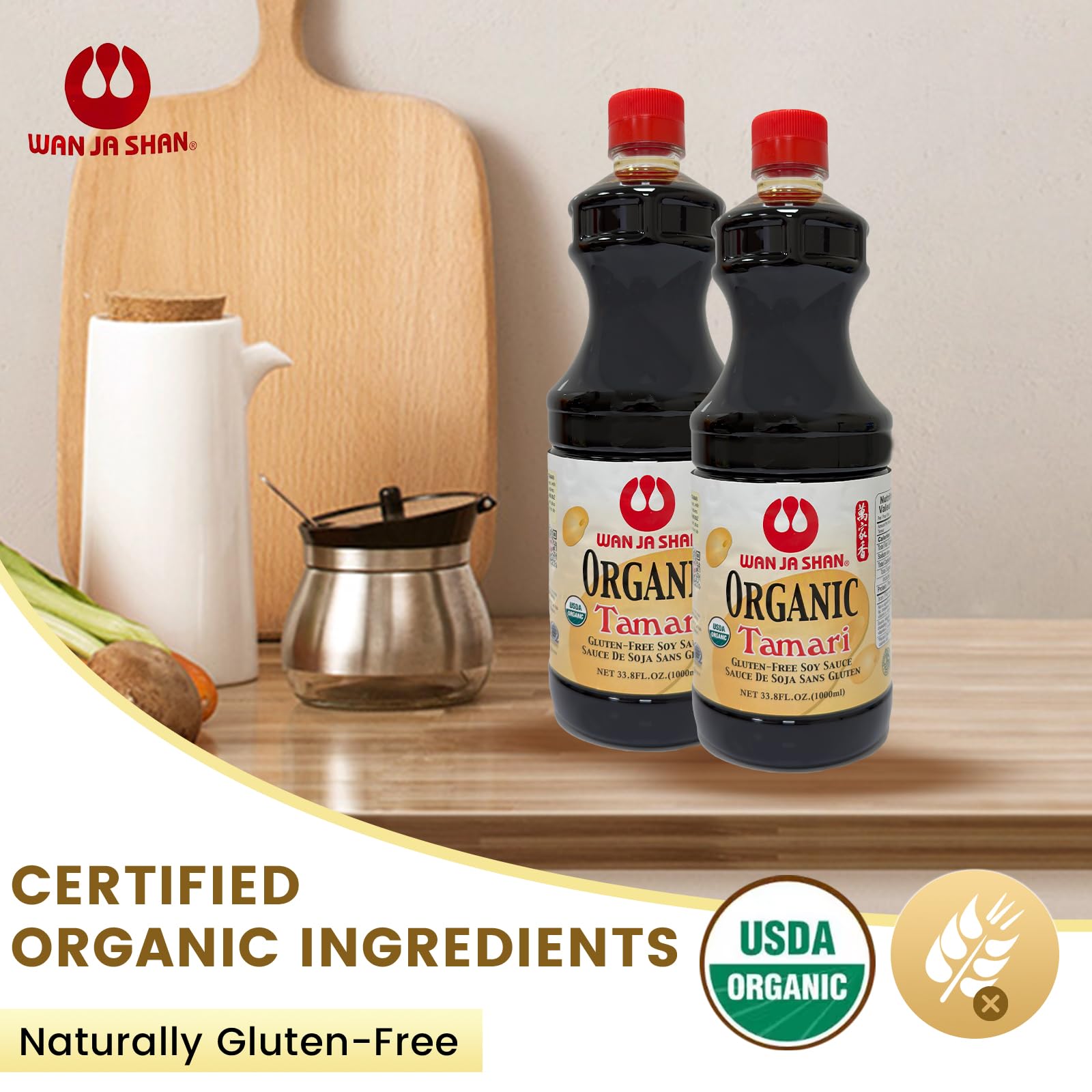 Wan Ja Shan Organic Gluten Free Soy Sauce - Tamari Sauce. 1 Liter (33.8oz) (1 Liter)