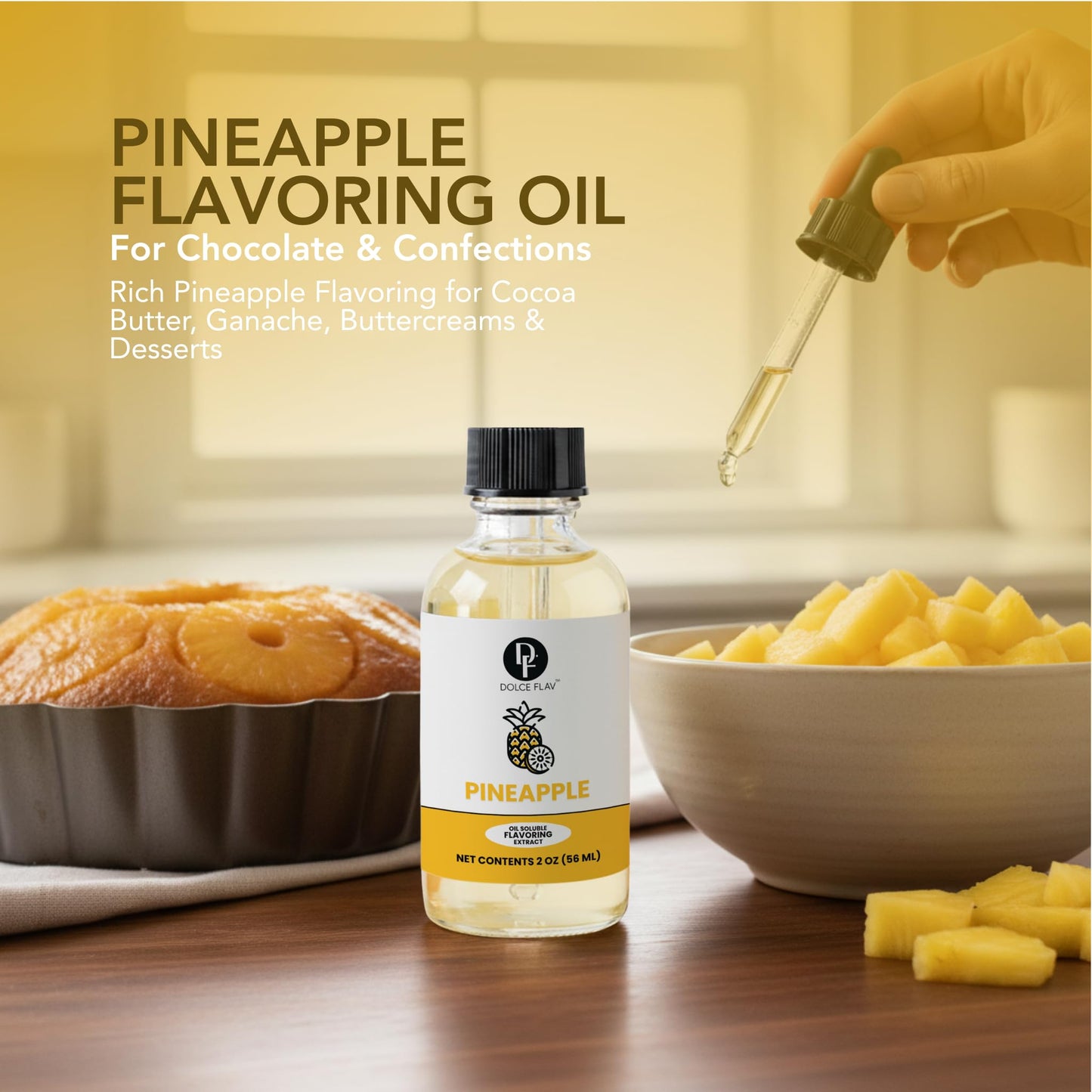 Dolce Flav Pineapple Extract - 2 Ounce Oil-Soluble Kosher, Sugar-Free, Concentrated Tropical Flavor for Candy, Chocolates & Desserts, Includes
