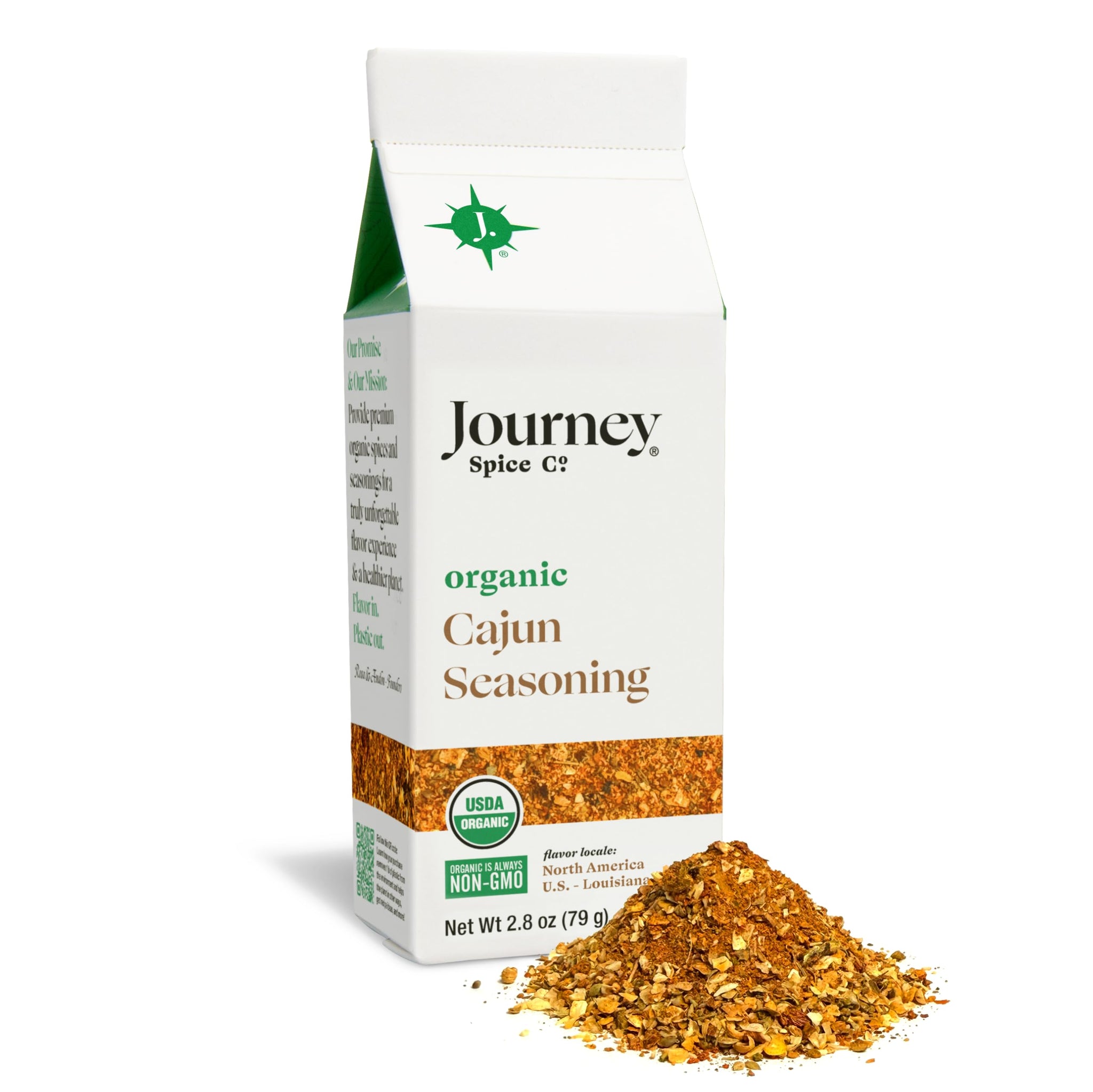 Organic Cajun Seasoning by Journey Spice Co. | Natural Salt-Free, Sugar-Free, Non-GMO, Vegan All-Purpose Spice Herb Blend for Poultry, Meat