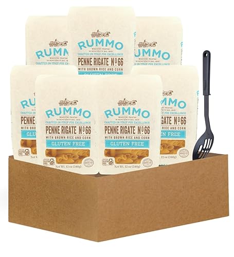 Penne Pasta - 7x Pasta Penne Rigate, 12oz Bundle with 1x Slotted Spoon - Gluten Italian-pasta with sauce-holding texture and non-stick safe utensil