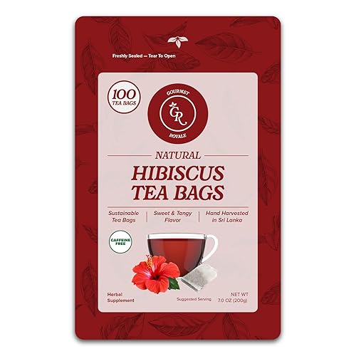 Gourmet Royale Hibiscus Tea, 100 Count, Sustainable Tea Bags, Pure Hibiscus Flowers, Caffeine & Sugar Free, Non-GMO & Vegan, Grown in Sri Lanka, (Pack