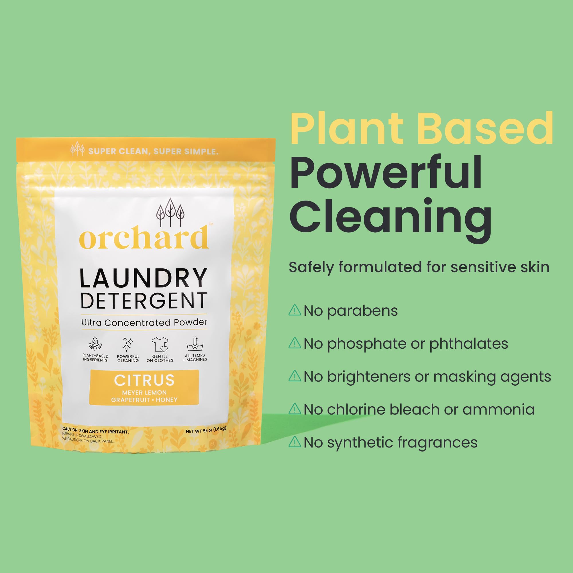 Orchard Laundry Detergent Powder Natural Deep Cleaning Laundry Powder for Sensitive Skin - Citrus - Plant Based Effective Ingredients - 90 Loads