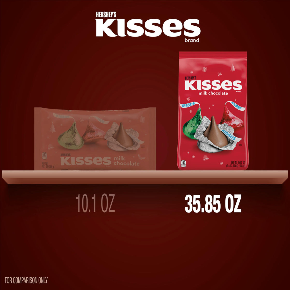 HERSHEY'S KISSES Milk Chocolate, Christmas Candy Bulk Bag, 35.85 oz (Pack of 8)