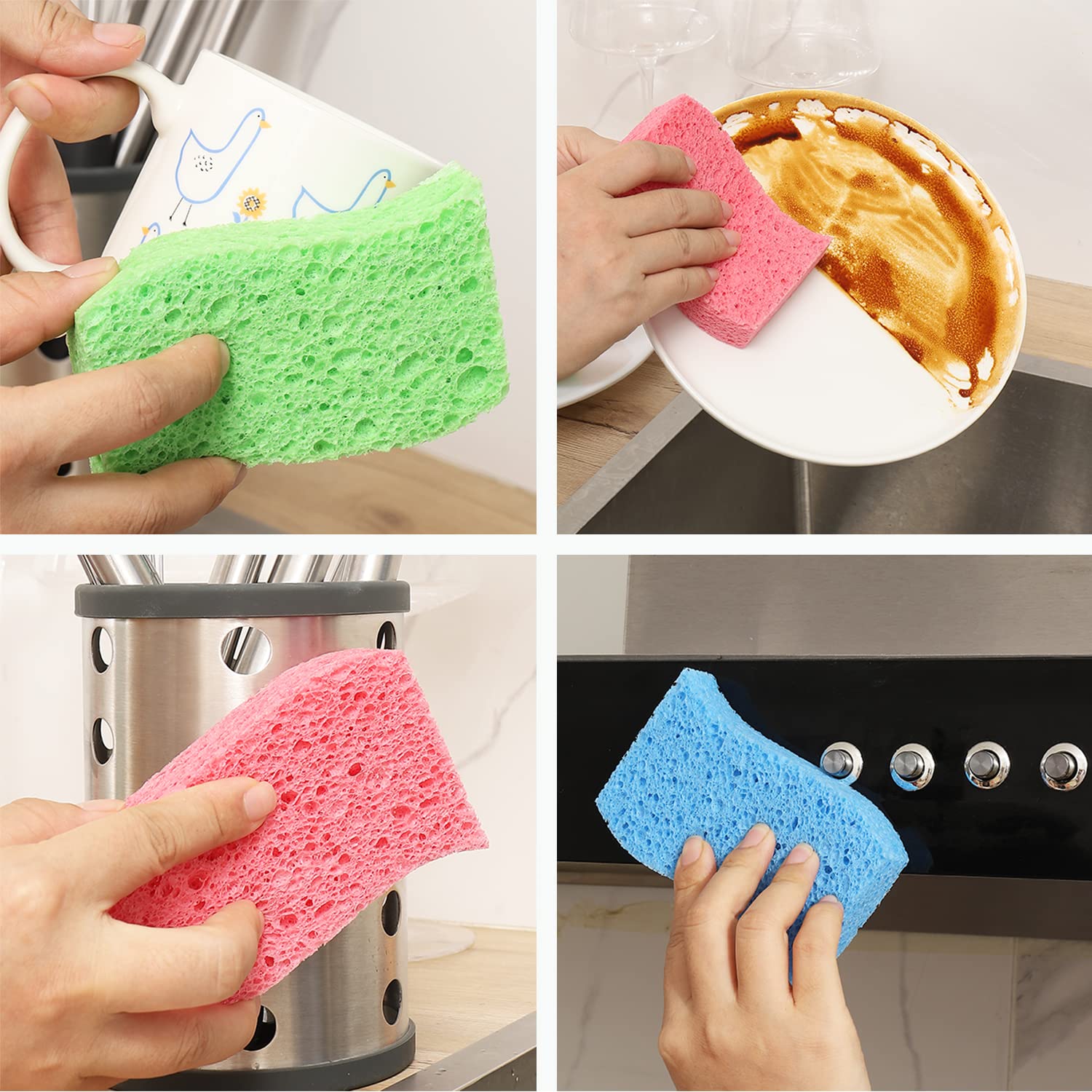 METUUTER 12-Count Kitchen Sponges- Compressed Cellulose Cleaning Sponges Non-Scratch Natural Sponge for Kitchen Bathroom Cars, Funny Cut-Outs DIY