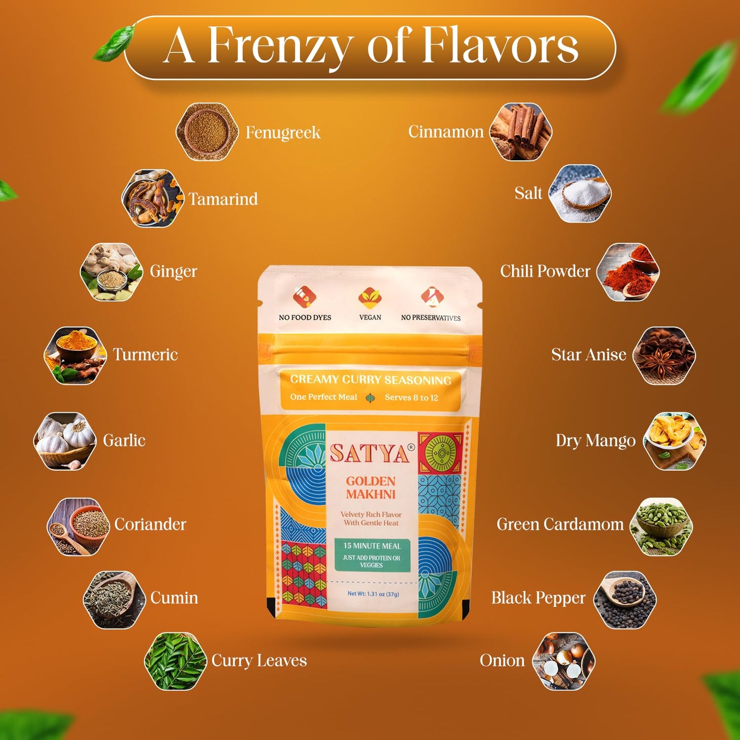 Satya Butter Chicken Masala Powder Makhani Curry Spice Mix 5 Fresh Sachets x 37g Rich & Creamy Indian Curry Seasoning for Chicken, Paneer & Vegetables