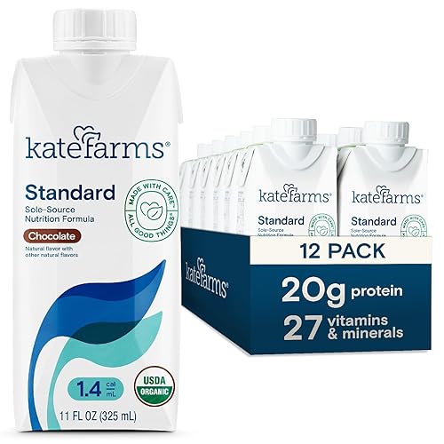 KATE FARMS Organic 1.4 High Calorie Nutrition Shake, Chocolate, 20g Protein, 27 Vitamins and Minerals, Meal Replacement, 11 oz (12 Pack)