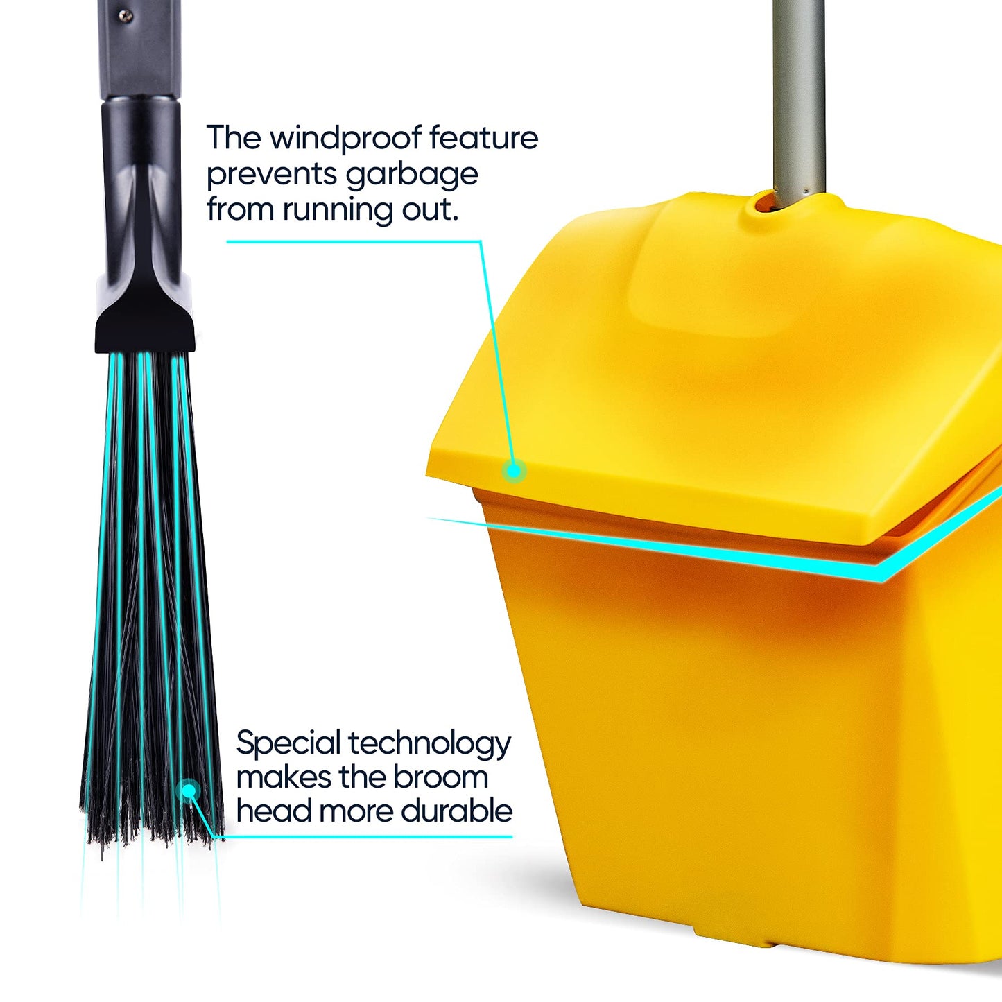 Yocada Commercial Broom and Dustpan Set with Windproof Cover Commercial Outdoor Indoor 2 Plus 1 for Courtyard Garage Lobby Mall Market Floor Home