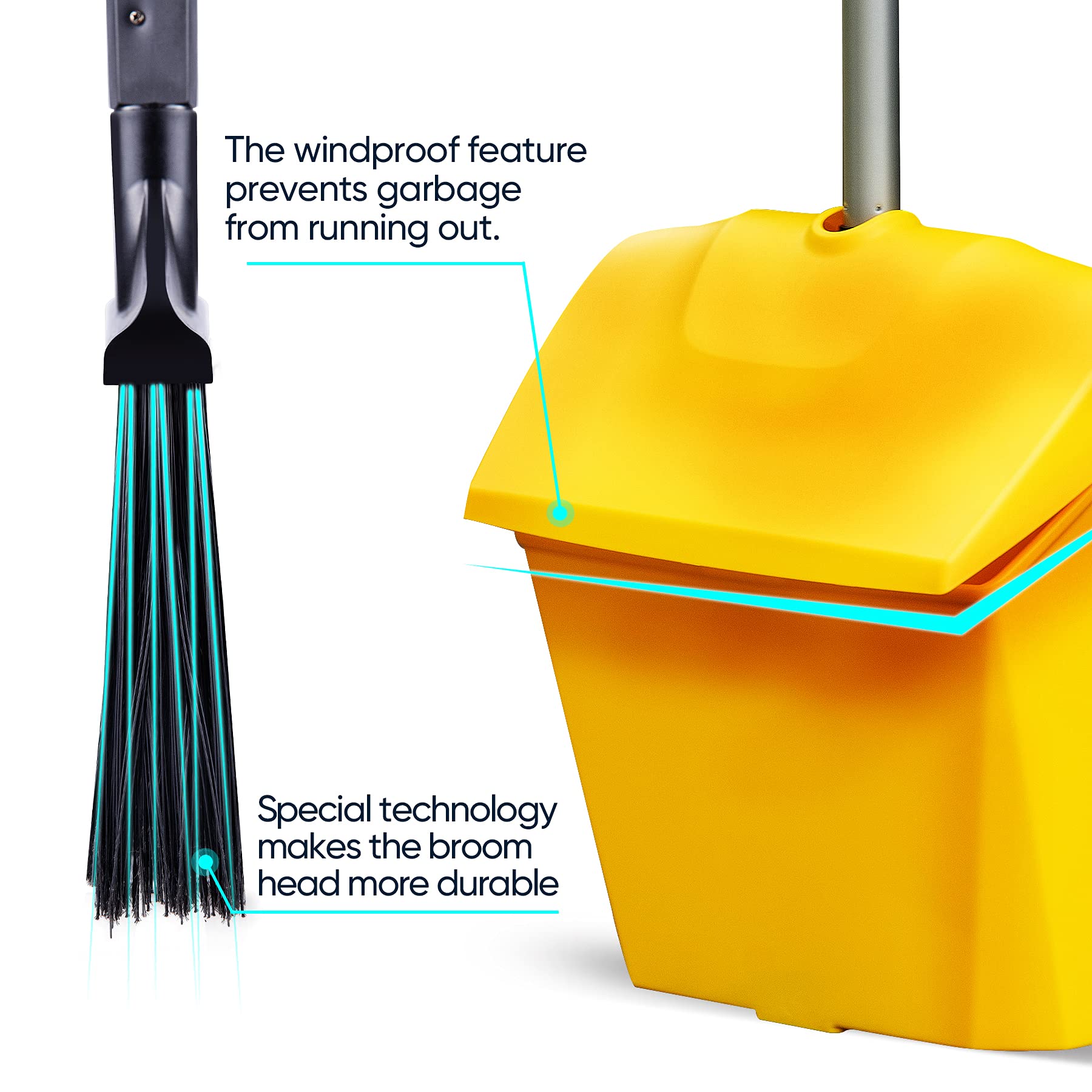 Yocada Commercial Broom and Dustpan Set with Windproof Cover Commercial Outdoor Indoor 2 Plus 1 for Courtyard Garage Lobby Mall Market Floor Home