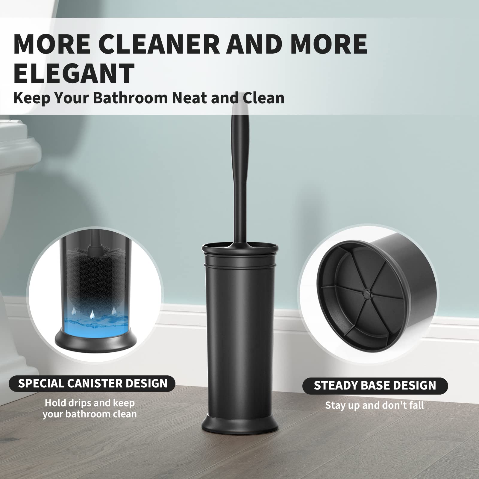 UPTRONIC Toilet Brush, Toilet Bowl Brush with Extra Long Handle Durable Bristles Toilet Scrubber and Covered Holder for Toilet Brush Set for Bathroom