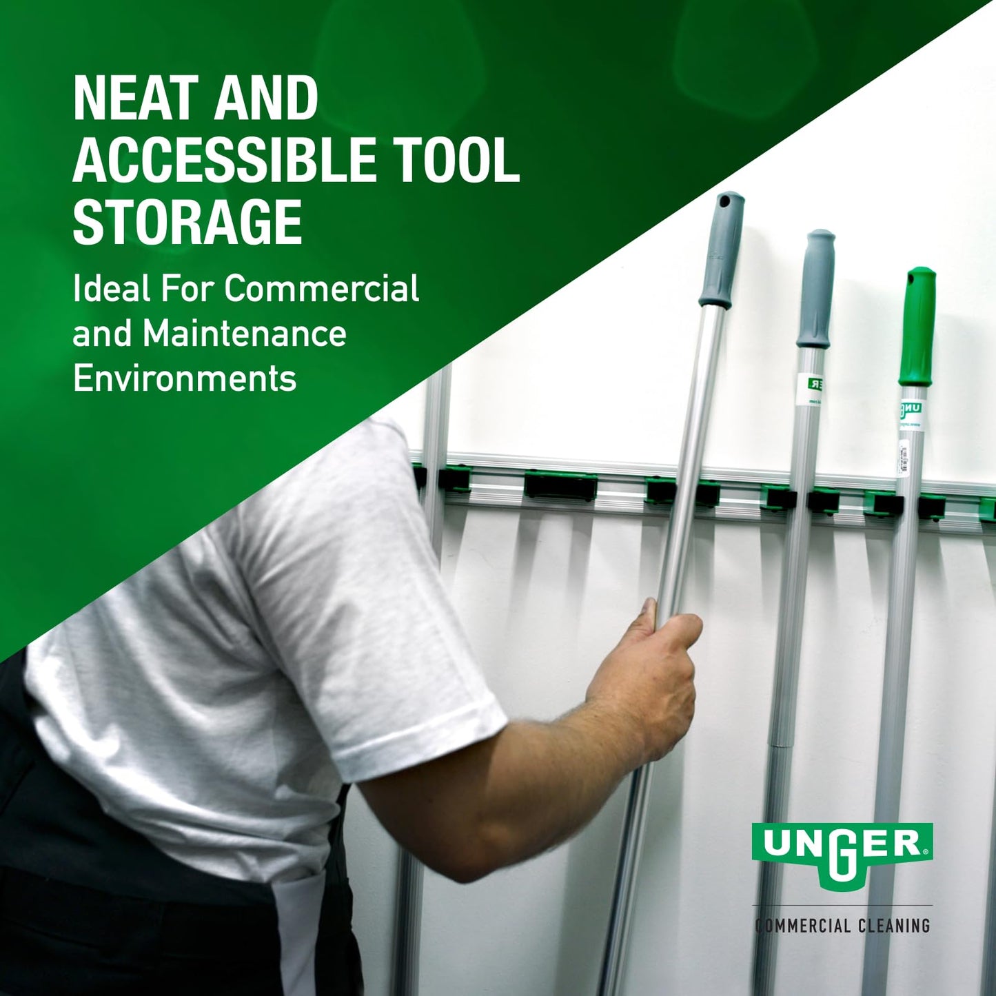 Unger Commercial Mop and Broom Holder Wall Mount (Case of 5) - Quick-Snap Mop, Tool & Pole Holders 28", Aluminum/Plastic, Ideal for Organizing