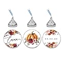 Andaz Press Fall Burgundy Marsala Baby Shower Party Collection, Personalized Chocolate Drop Label Stickers Trio, Custom Name, Date, Marsala Floral
