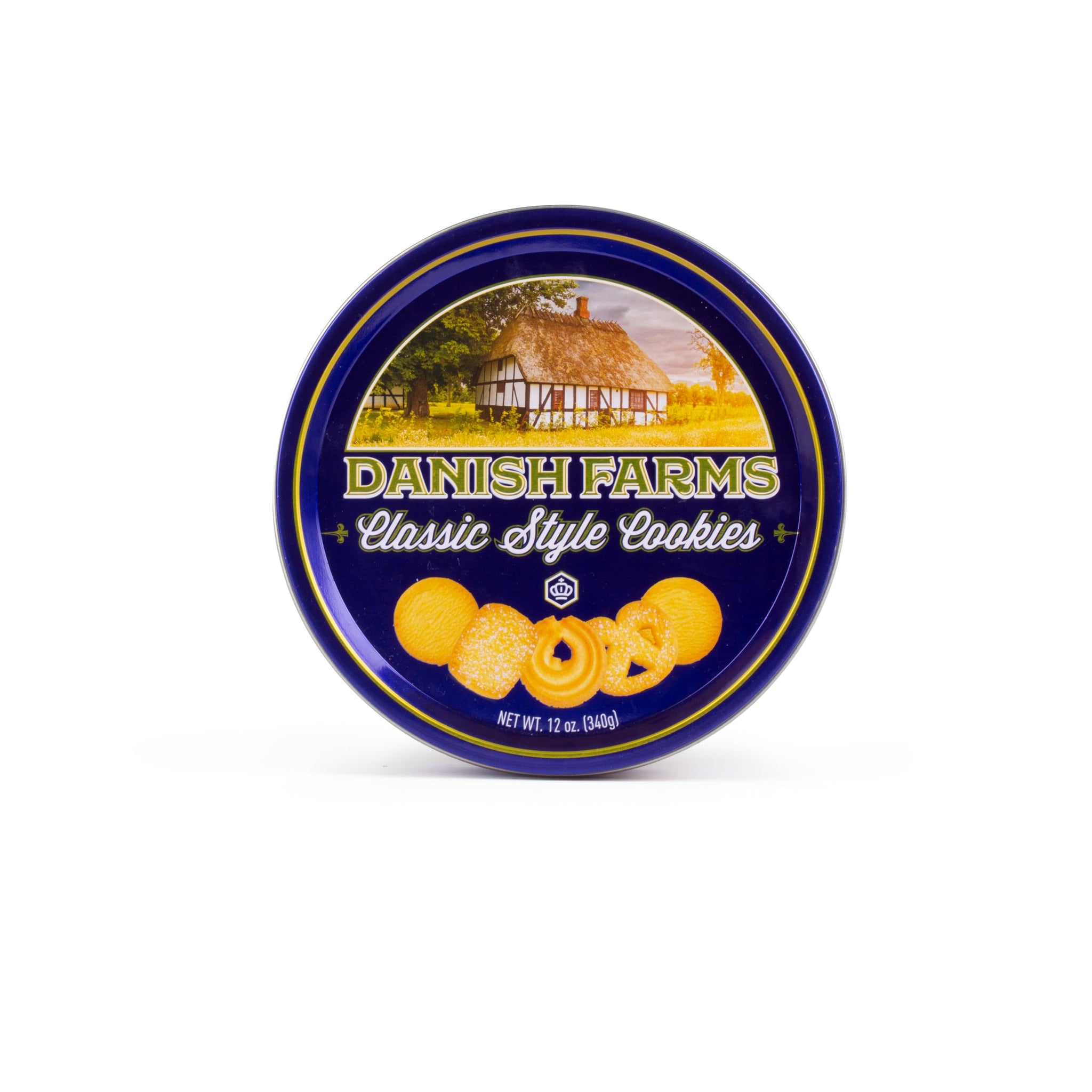Danish Farms Traditional Butter Cookies, 12-Oz. Blue Cookie Tin, Traditional Danish Recipe Butter Cookies for Dessert or Snack, Gift Cookie Tin