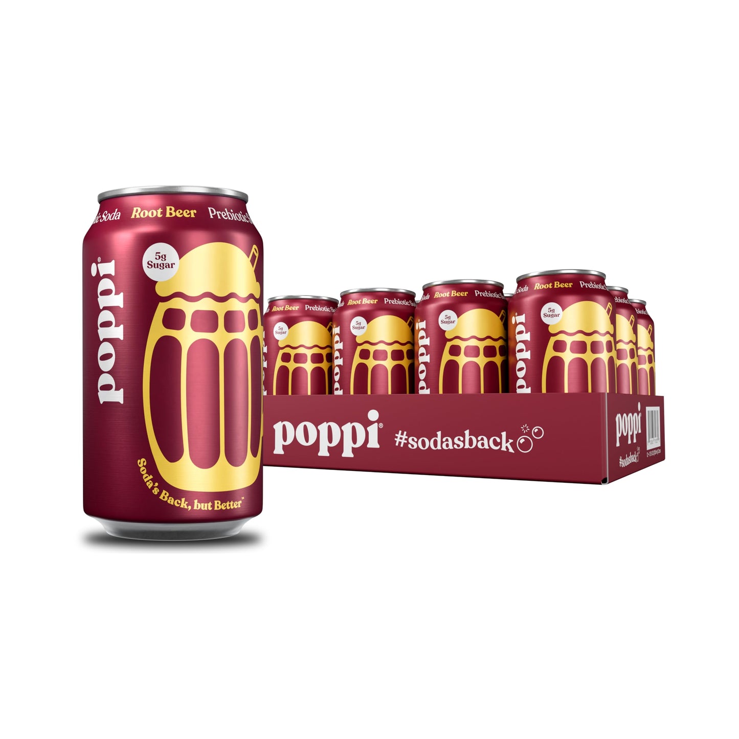 Poppi Prebiotic Soda, Sparkling Water & Fruit Juice, Root Beer, 12 Oz, 12 Pack