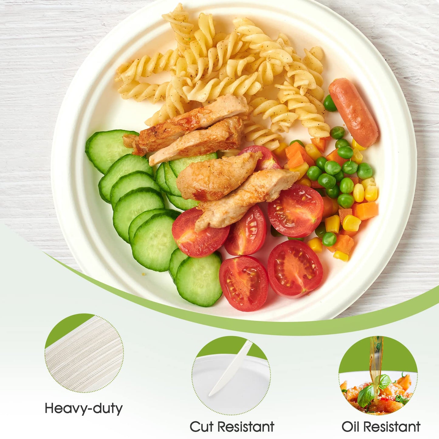 ECOLipak 100% Compostable 10 Inch Heavy Duty Paper Plates, 150 Pack Disposable Biodegradable Eco-friendly Sugarcane Bagasse Plates for Dinner