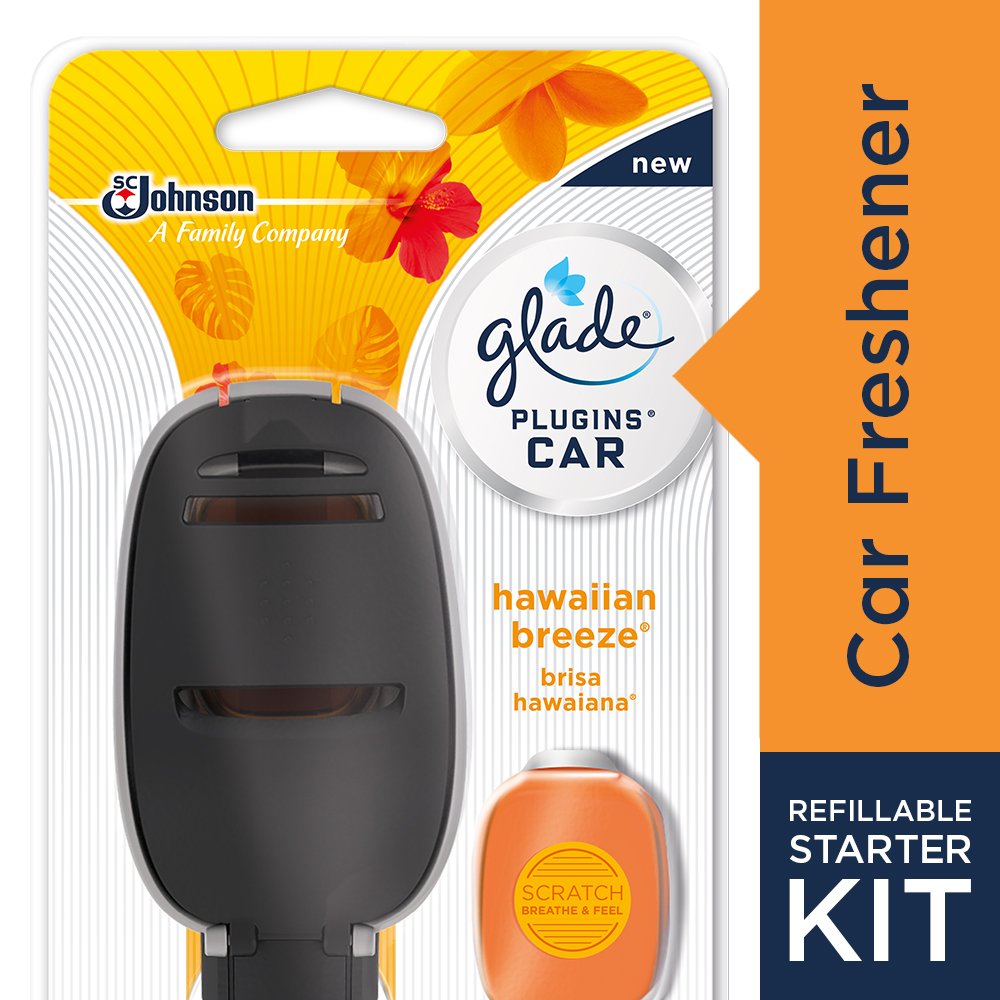 4 UNITS Glade plugins CAR air freshener Starter device + 3 Refills HAWAIIAN BREEZE3
