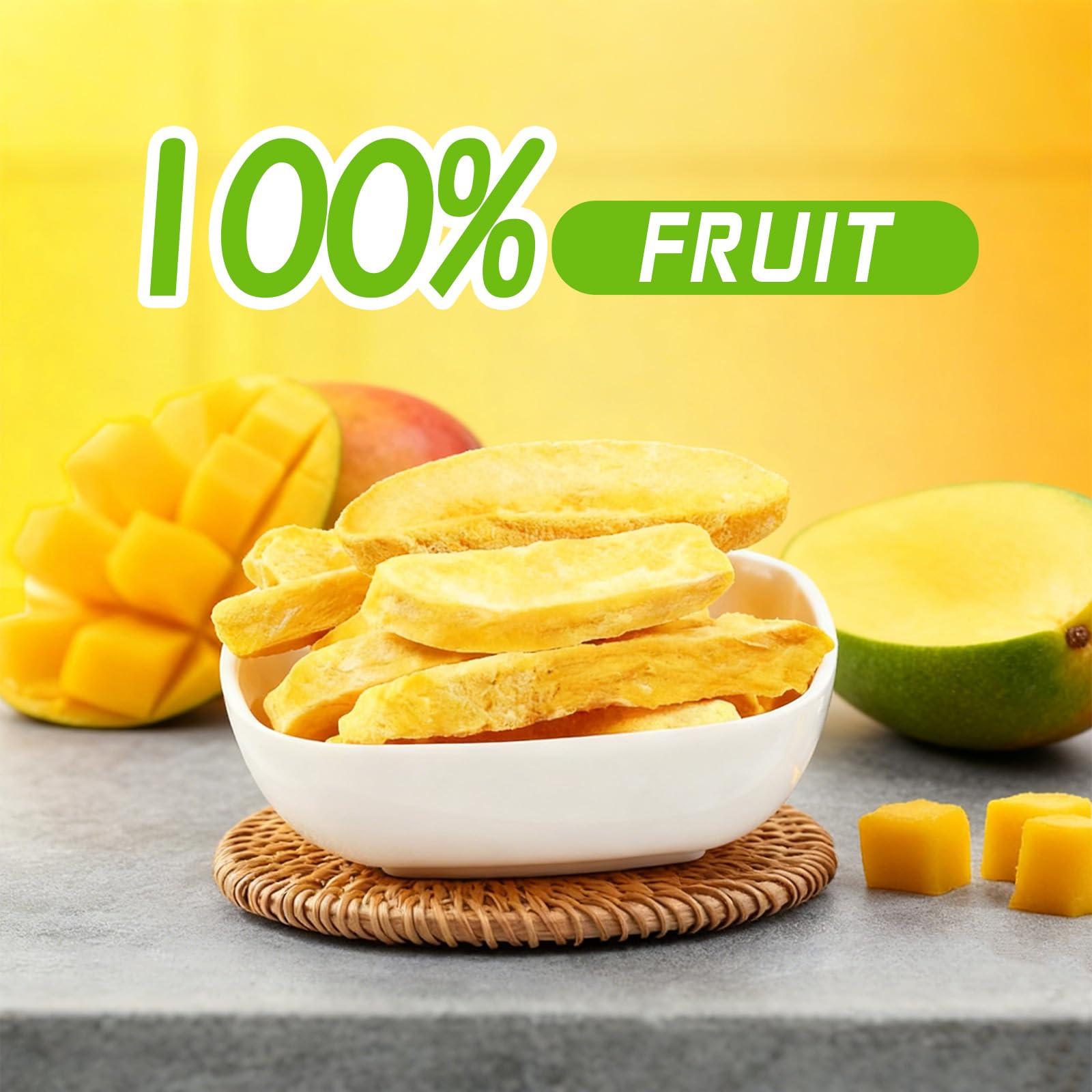 Mango Chips Crispy Freeze Dried Mango Slices, No Sugar Added Dried Fruit Snacks, Healthy Vegan Snacks for Kids & Adults, Lunch Box, Travel, Office