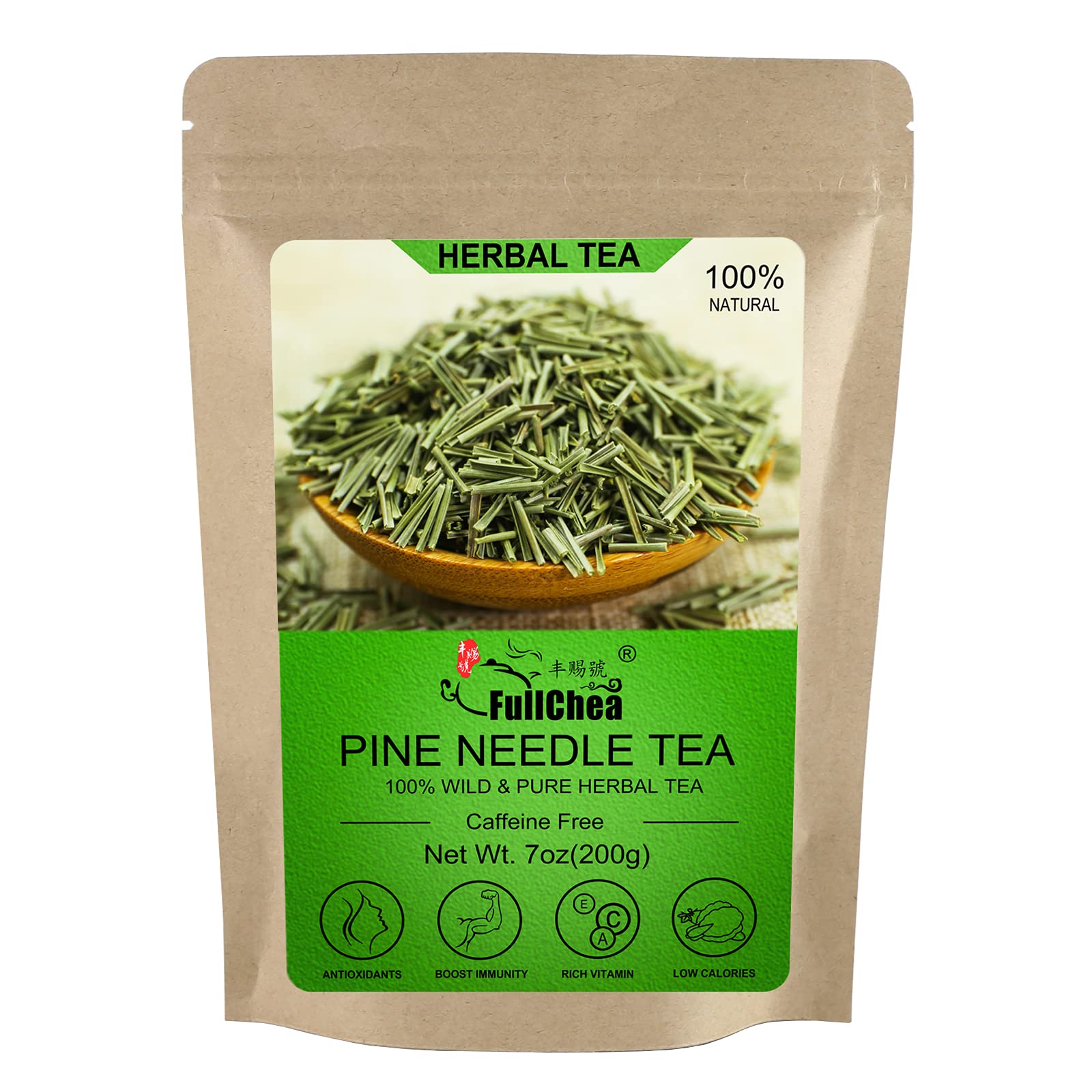 FullChea - Dried Pine Needle Tea - 7oz/200g - Premium Red Pine Needles Loose Leaf Herbal Tea - Non-GMO - Better Than White Pine Needle Tea