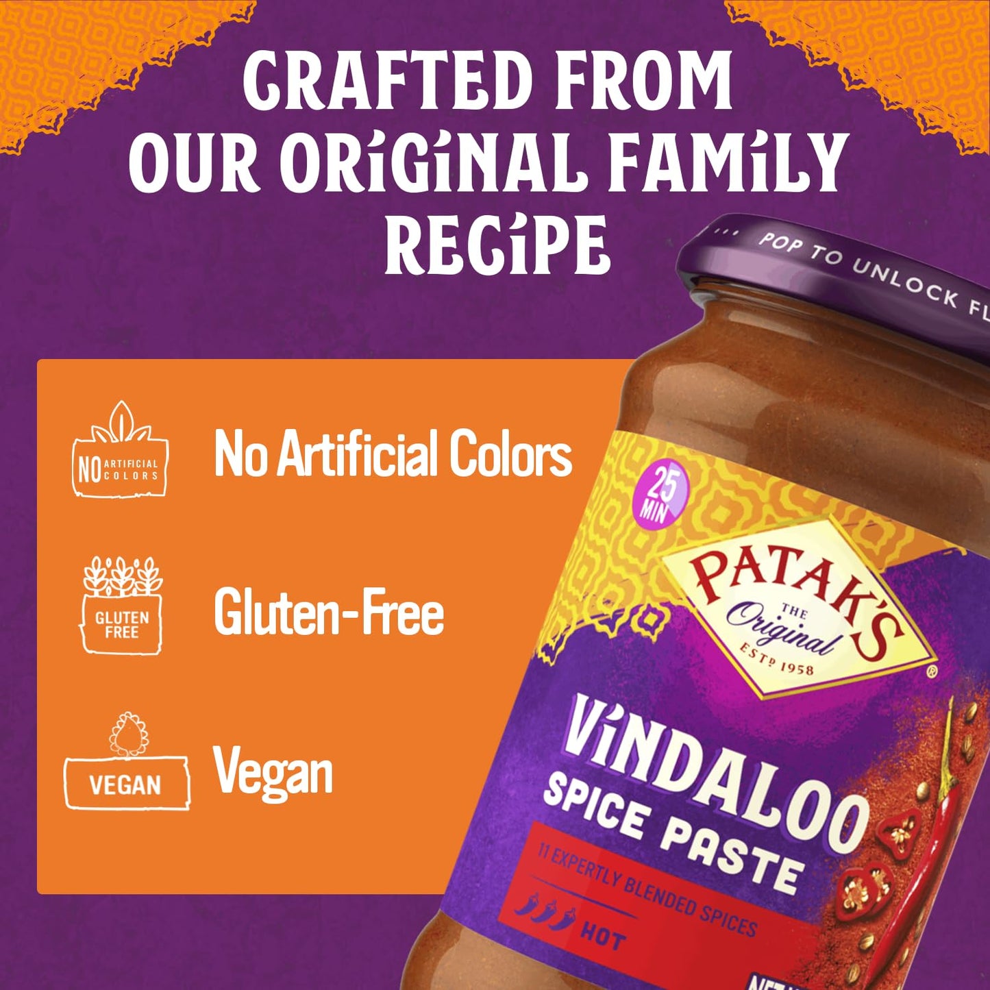 Patak's Vindaloo Spice Paste, Hot Indian Curry with 11 Expertly Blended Spices, Gluten-Free & Vegan, Flavorful Base for Chicken, Seafood, Vegetables