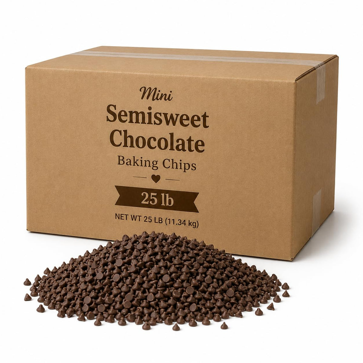 Mini Semisweet Chocolate Baking Chips, Bulk Chocolate Chips for Baking & Desserts - 25 lb (Approx. 50,000 pieces)