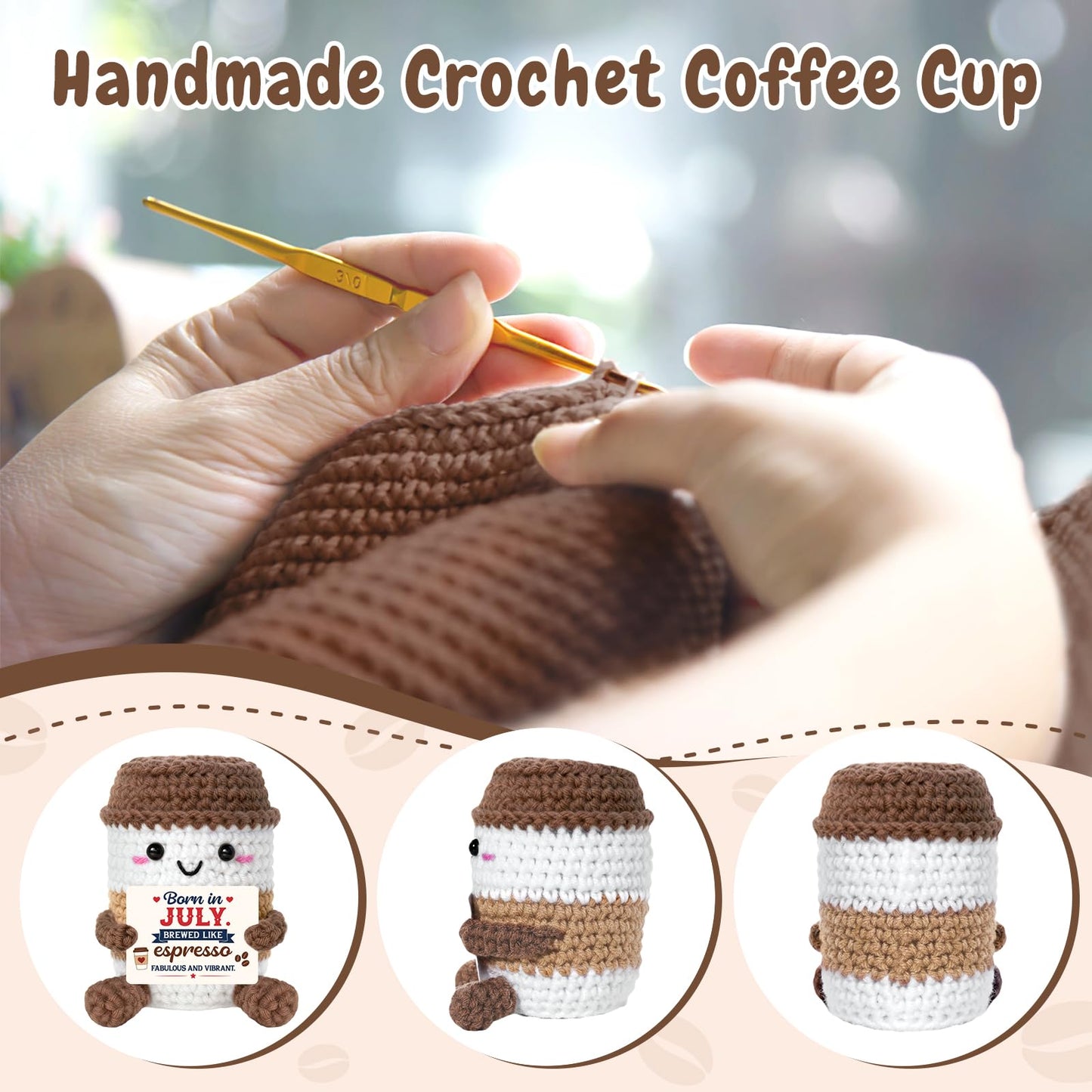 July Birthday Gifts for Women/Men Coffee Cup Plush - Crochet Emotional July Birthday Gifts Coffee, 30th 40th 50th 60th Born in July Queen Plush