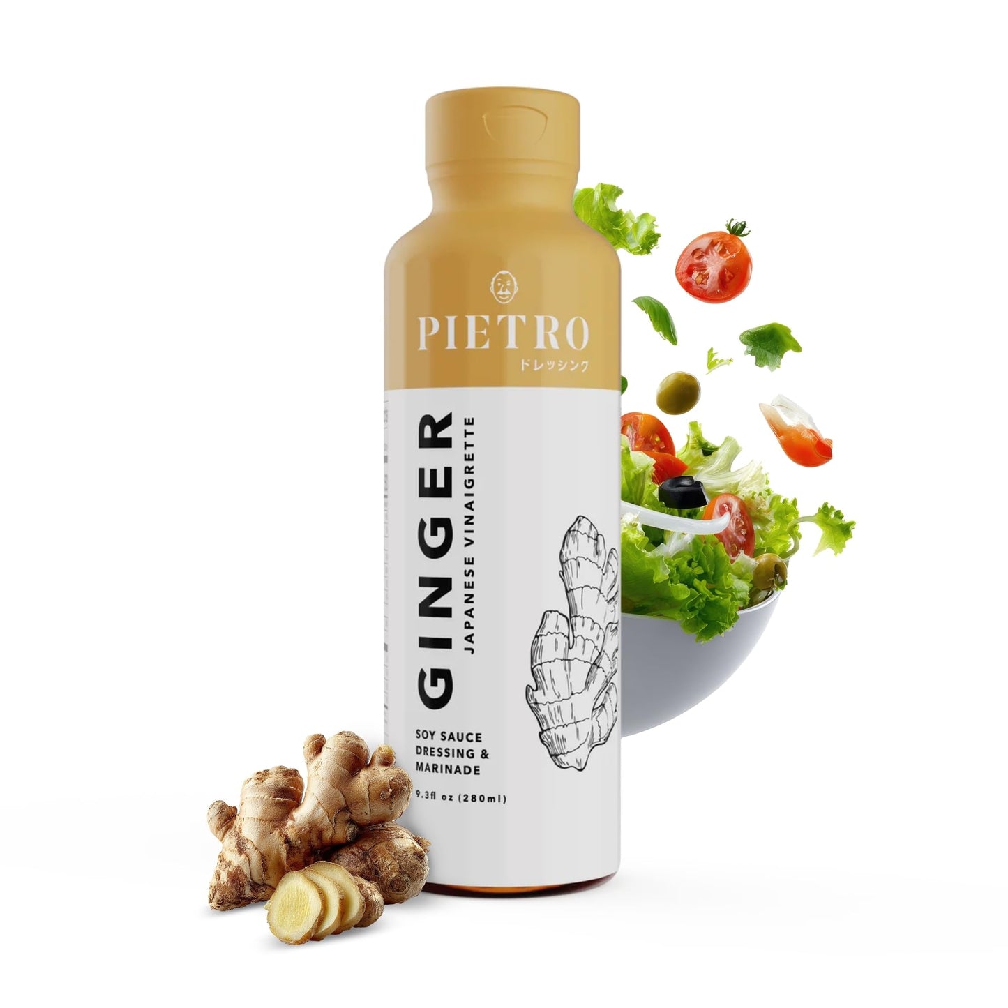 Pietro Japanese Ginger Dressing, Marinade & Vinaigrette - No MSG, Gluten Free Asian Salad Dressing for Vegetables, Seafood, Rice & Grain Bowls - 9.3
