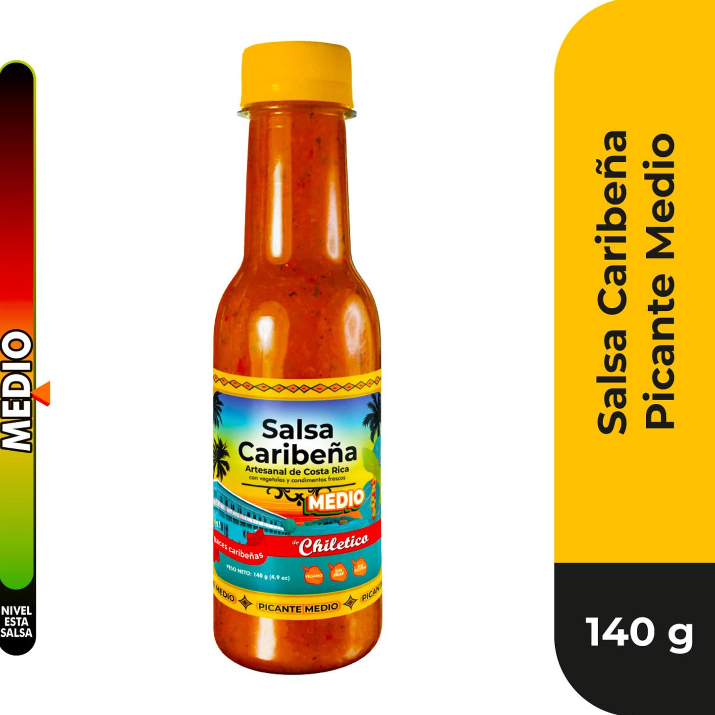 Chiletico Caribbean Medium Hot Sauce - 3-Pack of Authentic Costa Rican Salsa Picante - Balanced Heat with Fresh Vegetables and Spices - 4.9 oz Each