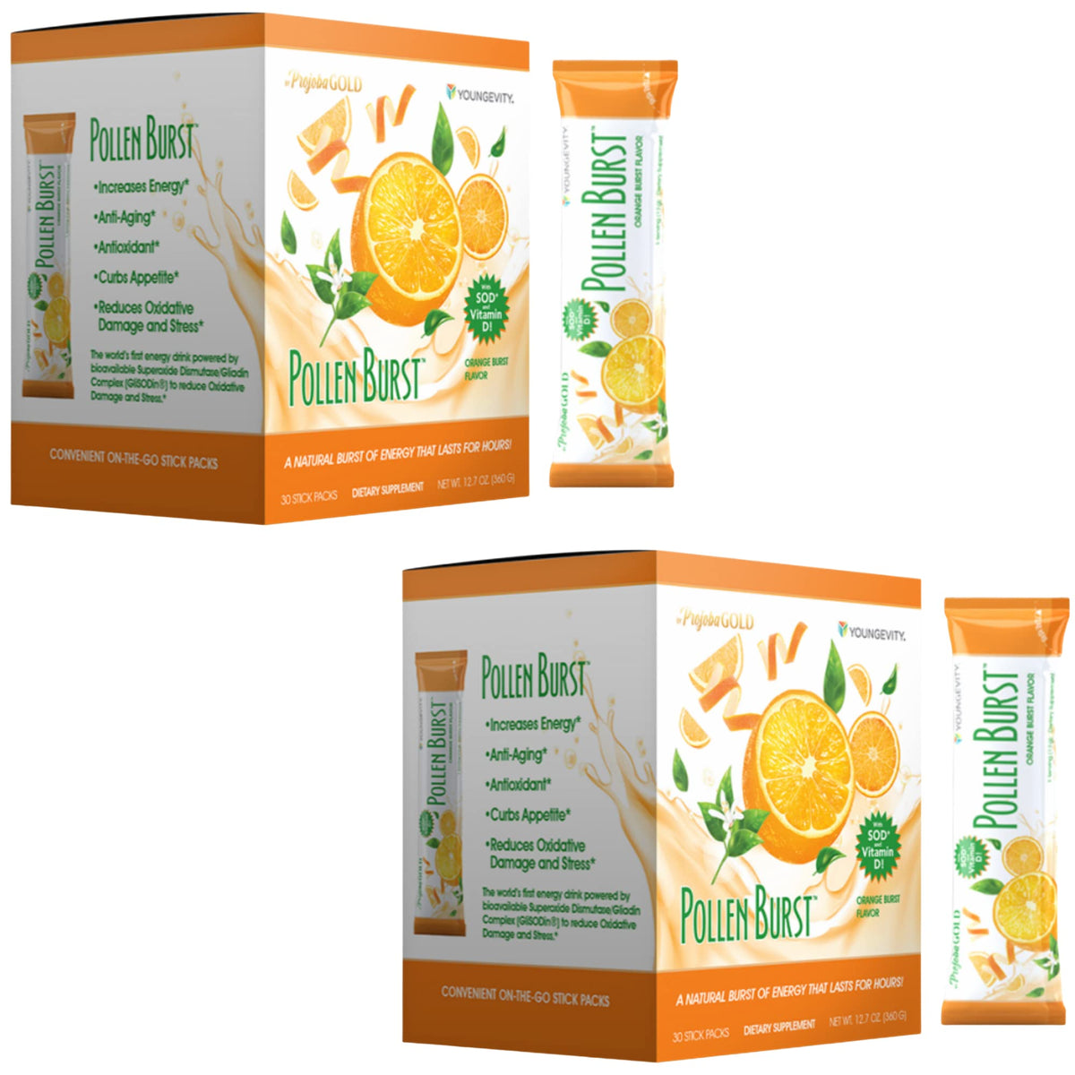 Youngevity ProJoba Pollen Burst Natural Energy Drink Mix, 30 Sticks, 2 Pack