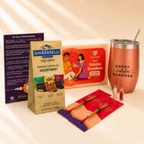 LOVENSPIRE Traditional Rudraksha Rakhi Gift Hamper for Brother & Bhabhi - Adjustable Rakhi Bracelet with Tumbler, Chocolates, Roli Chawal & Card