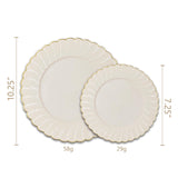 Sobel & Gala PREMIUM 40 Piece Ivory Scalloped Plastic Plates with Gold Rim - 20 Dinner and 20 Dessert - Fancy Disposable Plates for Party - Elegant