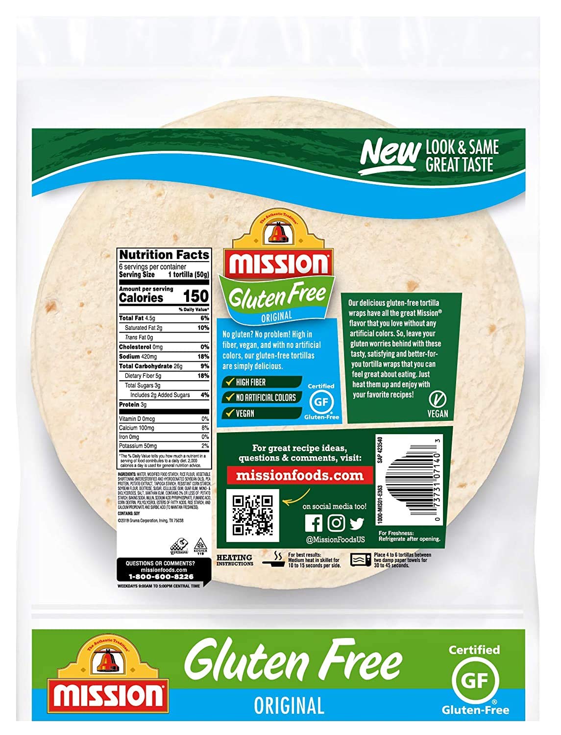Mission Gluten Free Soft Taco Tortillas, Trans Fat Free, High Fiber, 6 Count - 2 Packs