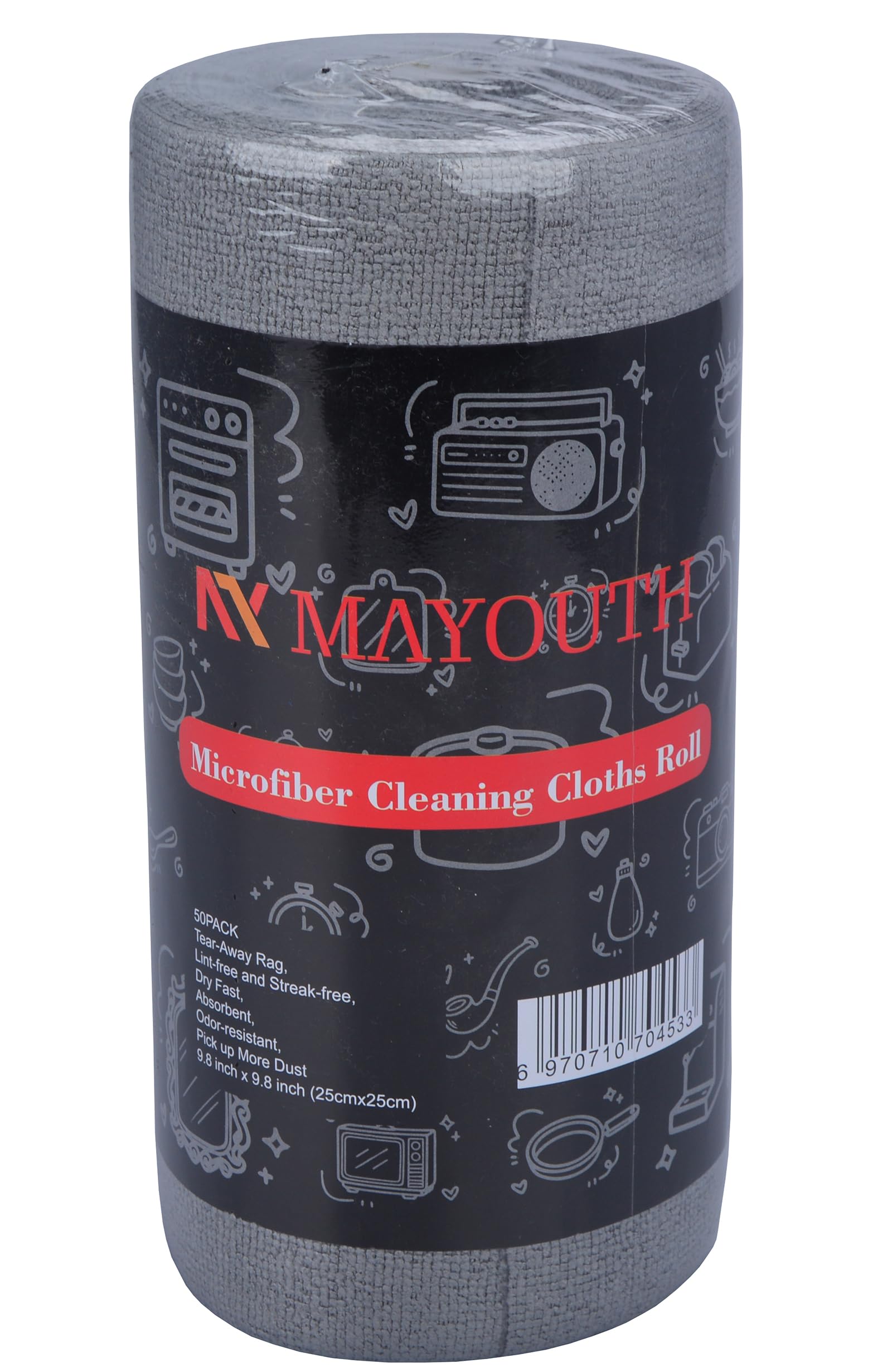 MAYOUTH Microfiber Cleaning Cloths Roll 50-Pack Reusable Paper Towels for Car Wash Supplies Ultra Absorbent Kitchen Dish Rags House Window Cleaning