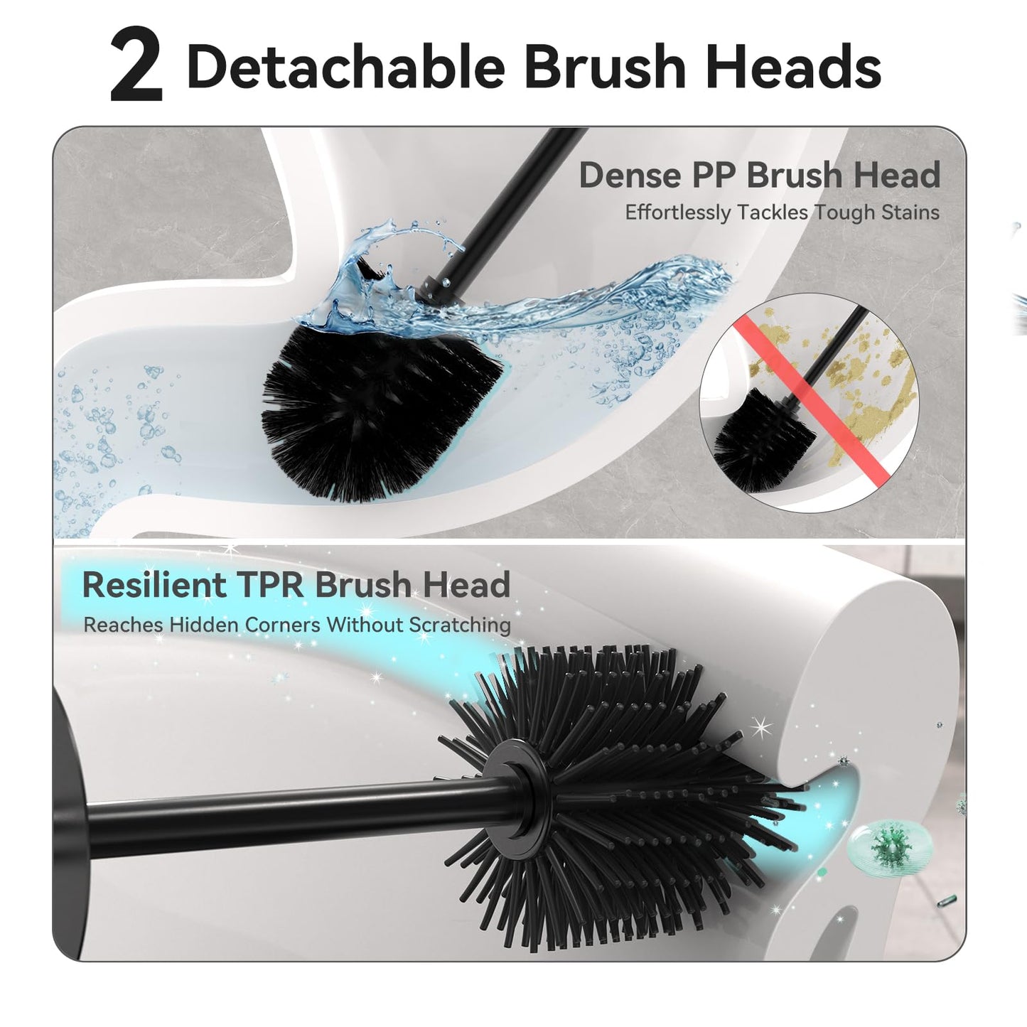 DOWRY Toilet Bowl Brush and Holder for Bathroom, Deep Cleaning Toilet Brush and Holder Set with Long Handle, Hidden Toilet Bowl Brush with Replaceable