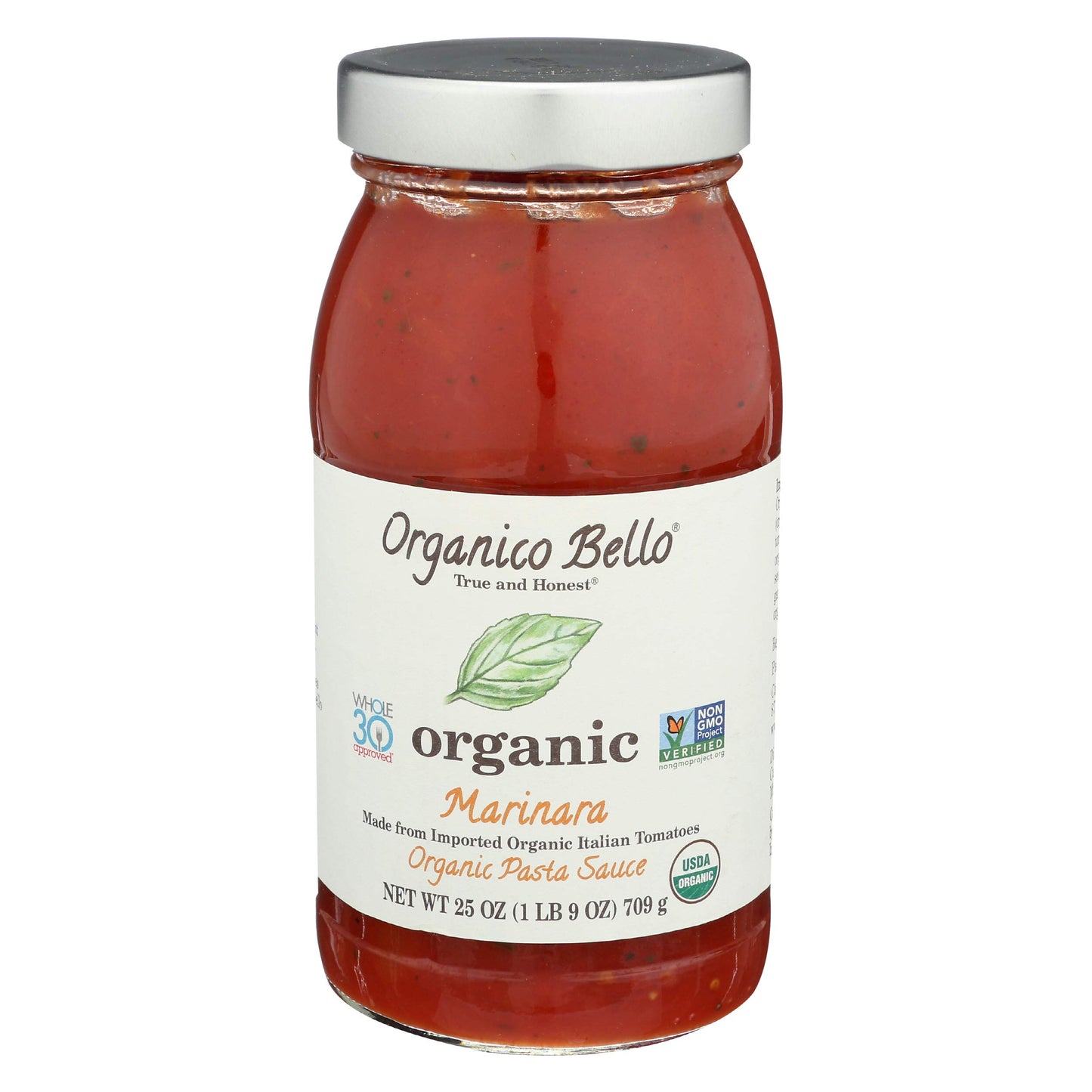 Organico Bello - Organic Gourmet Pasta Sauce - Marinara - 25oz (Pack of 6) - Non GMO, Whole 30 Approved, Gluten Free