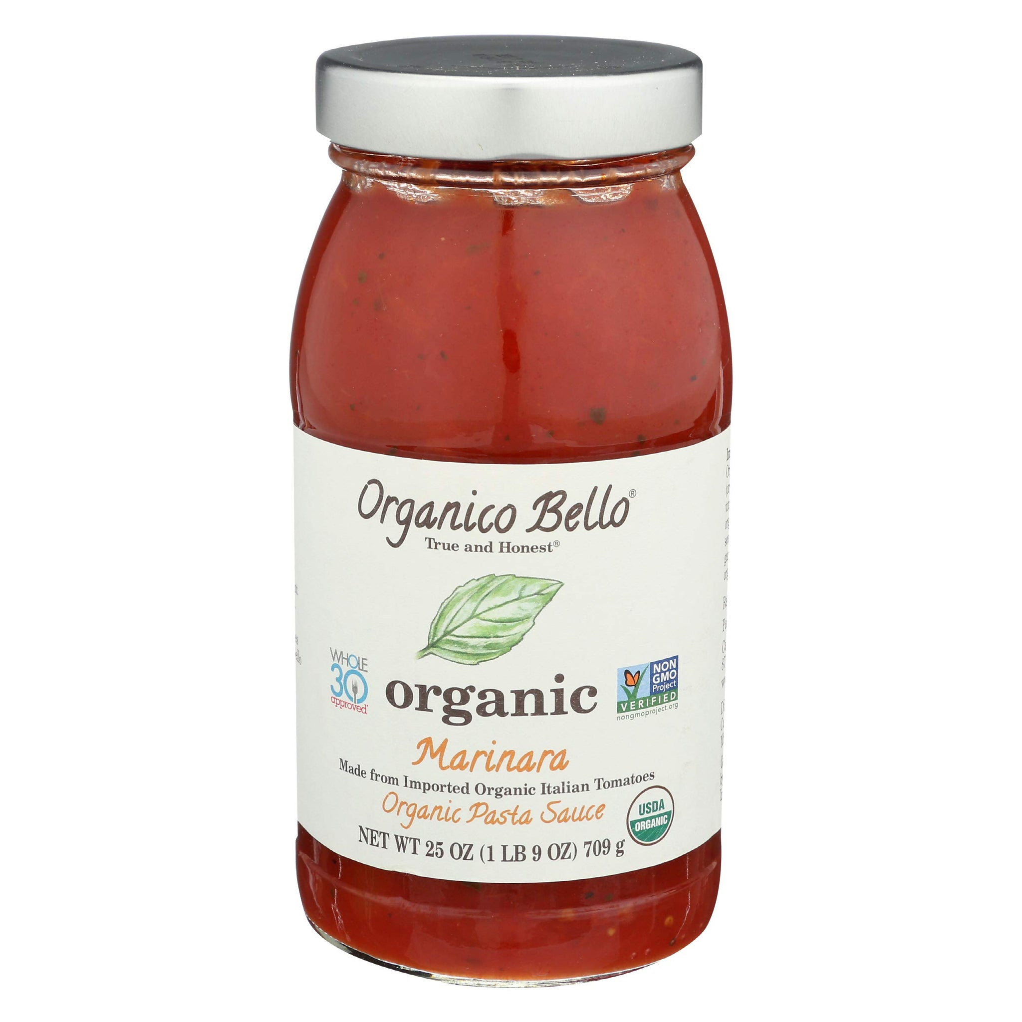 Organico Bello - Organic Gourmet Pasta Sauce - Marinara - 25oz (Pack of 6) - Non GMO, Whole 30 Approved, Gluten Free