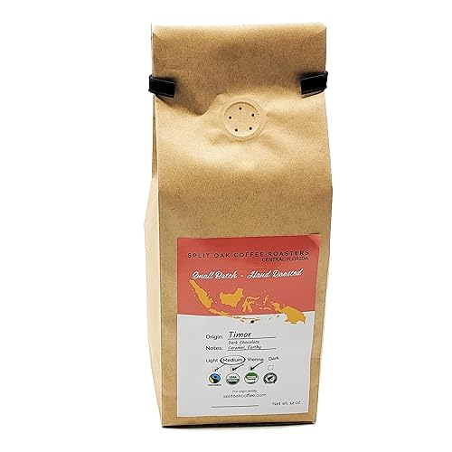 Organic Timor Whole Coffee Beans 12oz, Medium Roasted Coffee, Syrupy Notes, Dark chocolate, Fair Trade, Perfectly Balanced Taste. (Single)