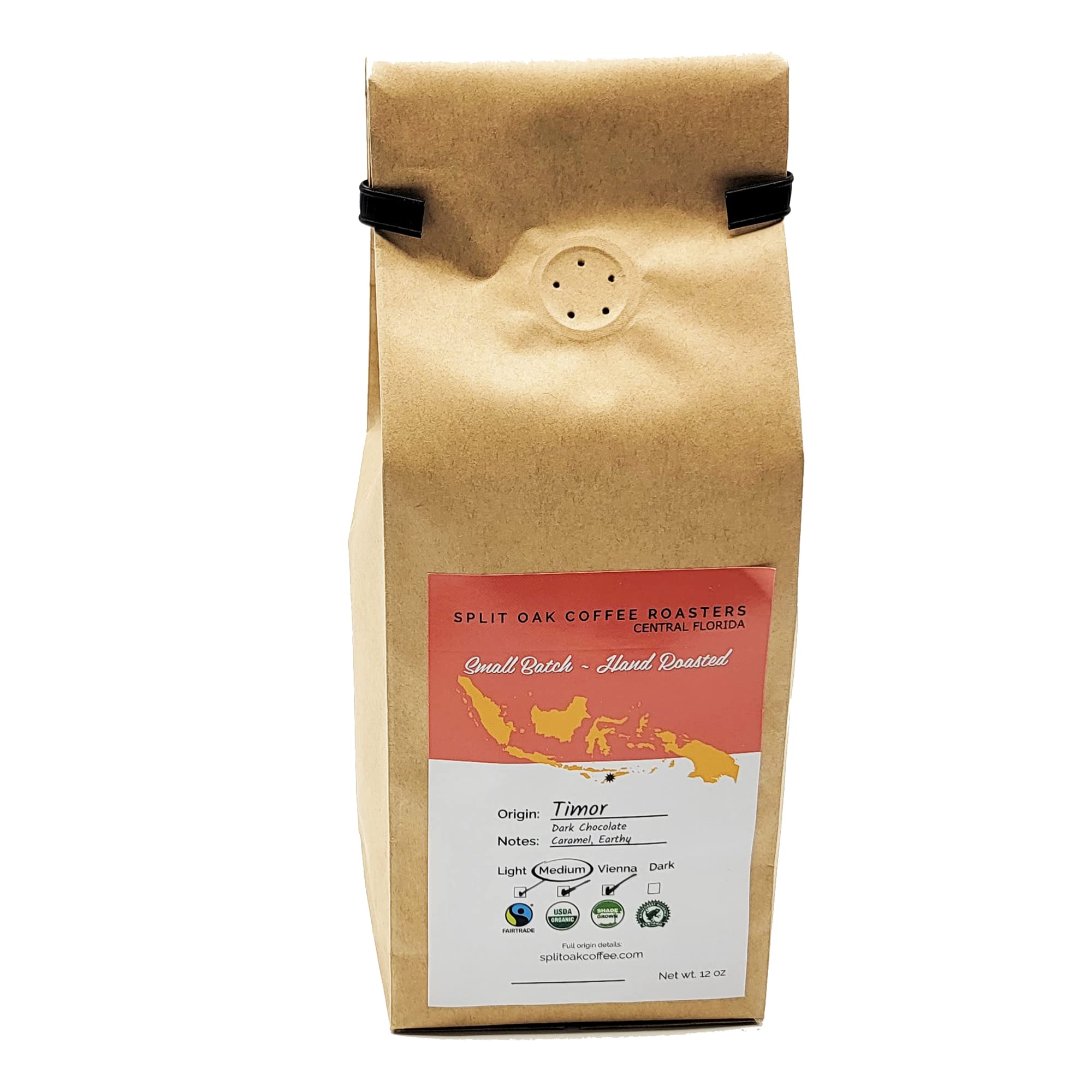 Organic Timor Whole Coffee Beans 12oz, Medium Roasted Coffee, Syrupy Notes, Dark chocolate, Fair Trade, Perfectly Balanced Taste. (Single)