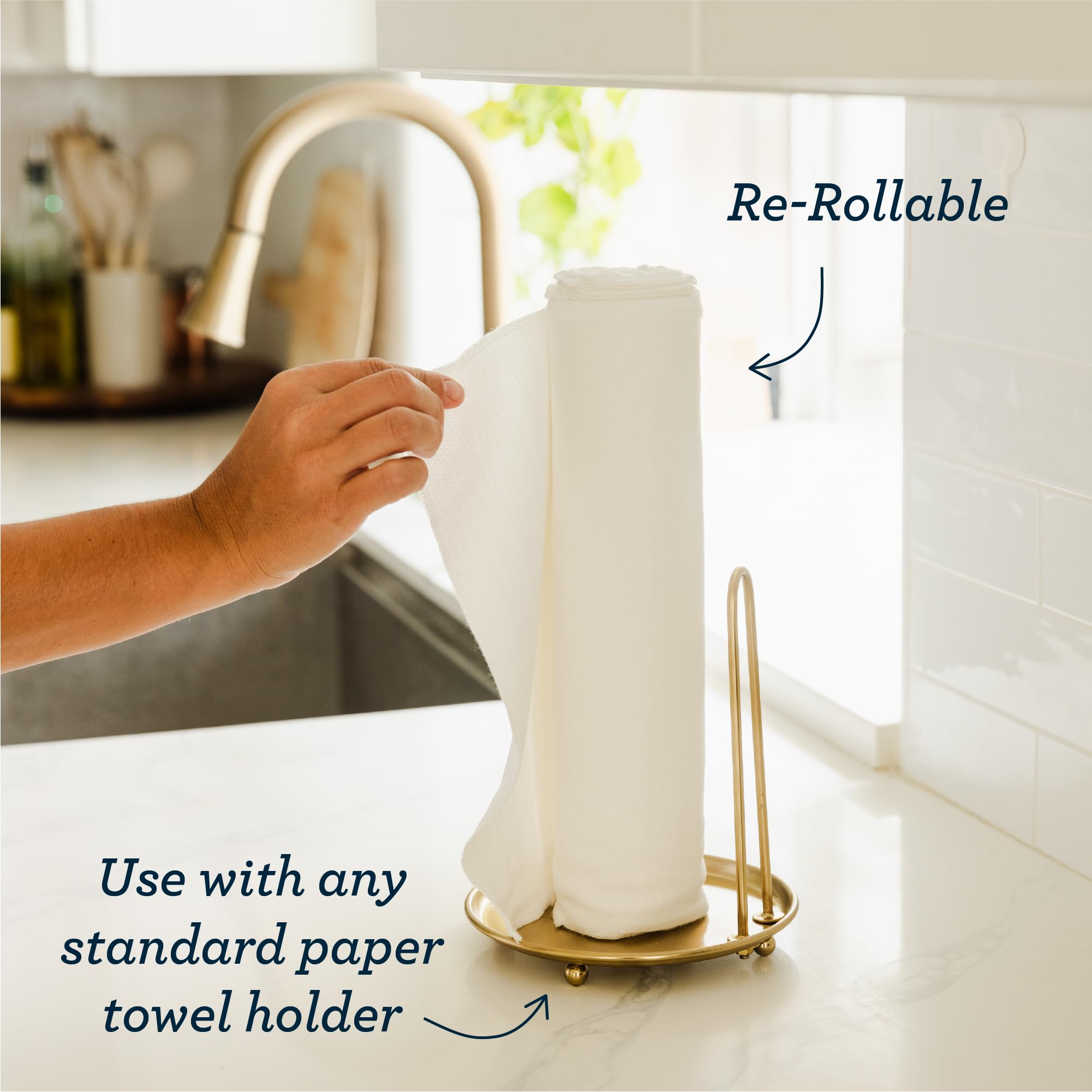 Esembly Paperless Towel Roll - Reusable Kitchen Towels 12-Pack Washable Cotton with Laundry Bag & Hook - Zero-Waste, Absorbent, Washable - Fantastic