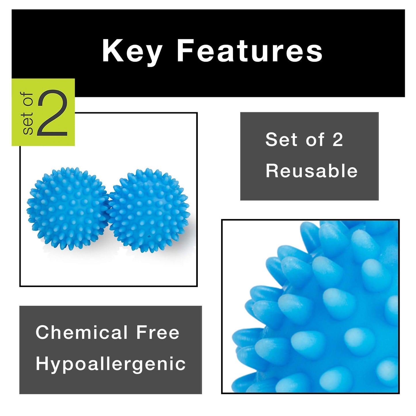 Smart Design Plastic Dryer Balls with Spikes - Set of 2 - Fabric Softener - Eliminates Wrinkles and Reduces Static - for Laundry, Clothes, Fabrics