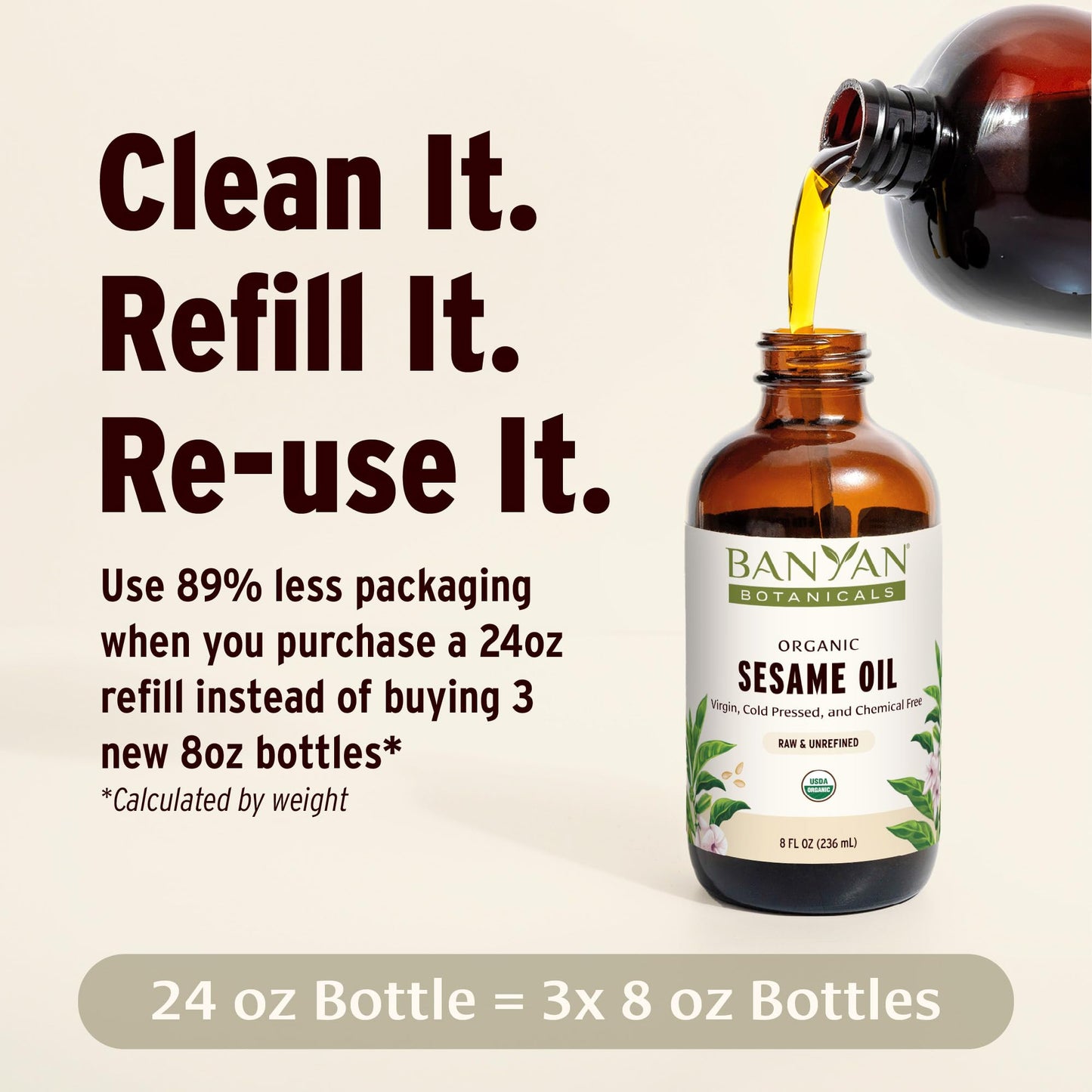 Banyan Botanicals Sesame Oil - Organic & Unrefined Sesame Oil for Skin, Body, Hair & More - Multiple Sizes - 8 oz - Non GMO Sustainably Sourced Vegan