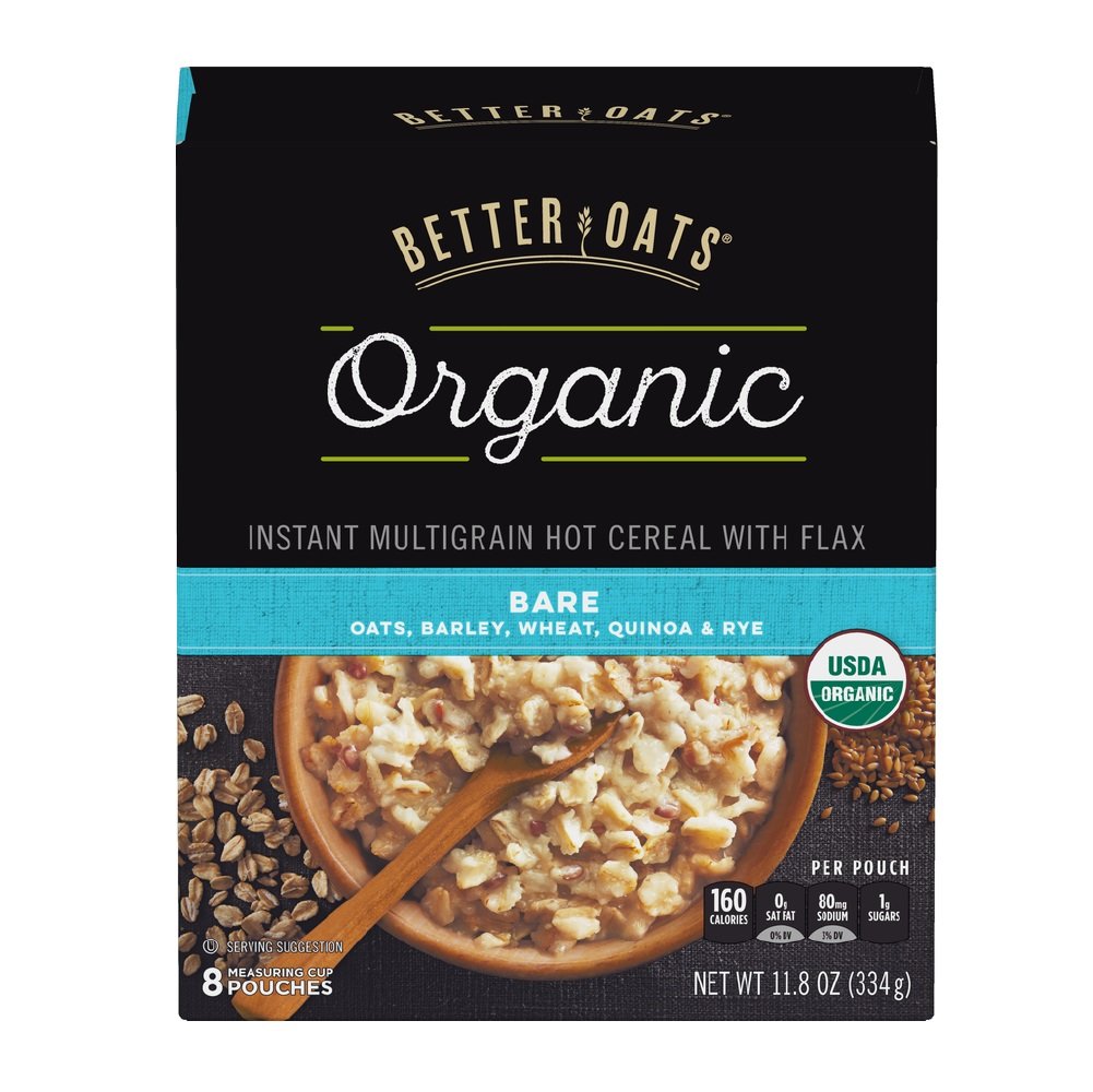 Post Better Oats Organic Instant Oatmeal with Flax Seeds and Quinoa, Bare Flavor, 11.8 Ounce